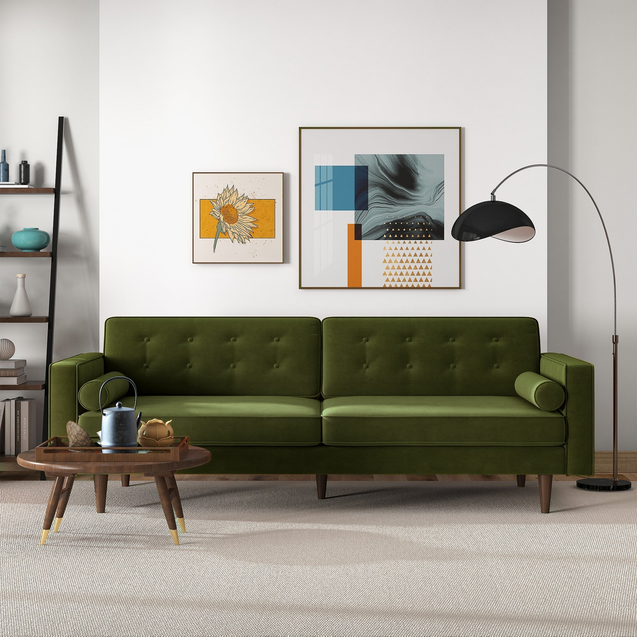 Casey Mid Century Modern Olive Sofa
