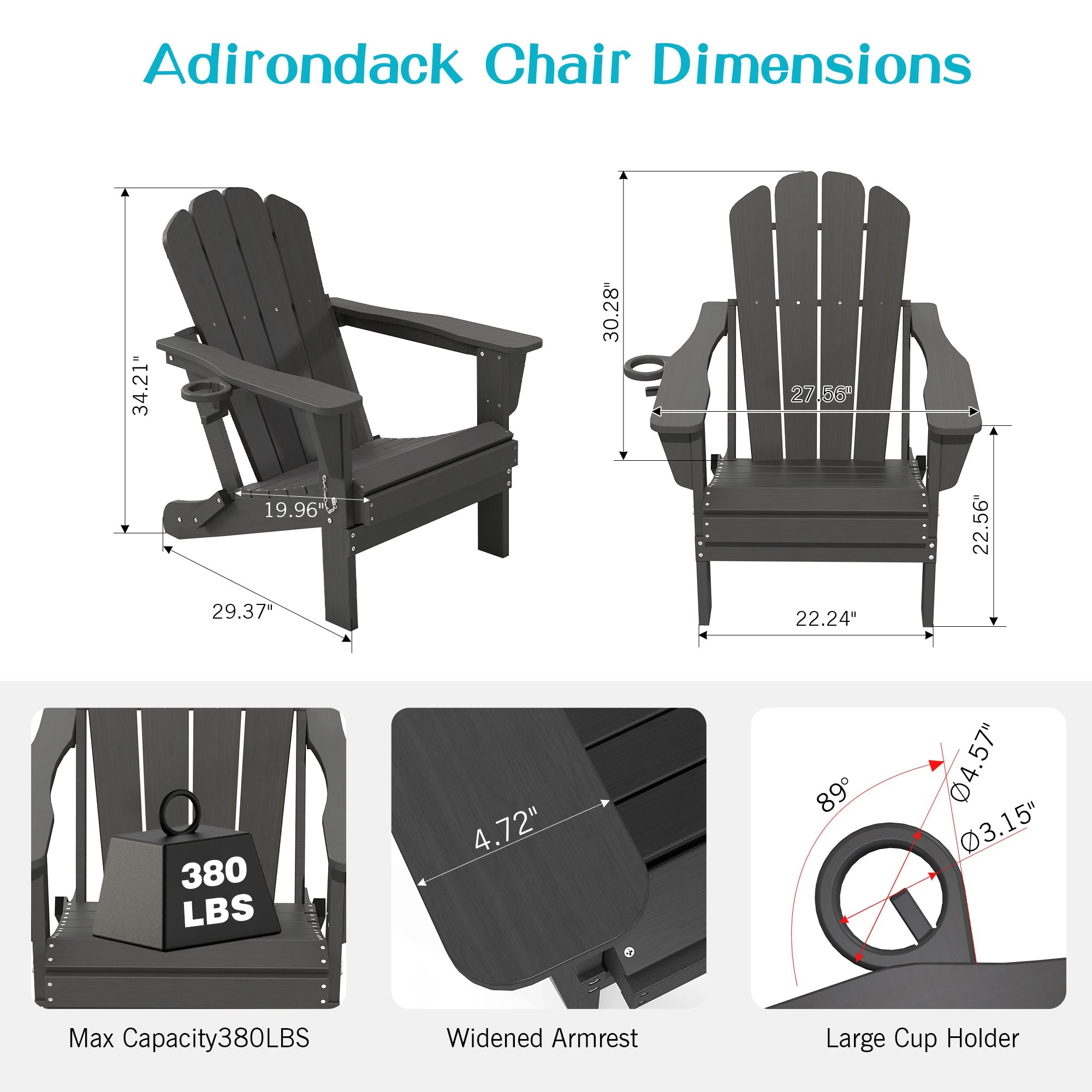 Adirondack Chair with Folding Design and Cup Holder - Gray