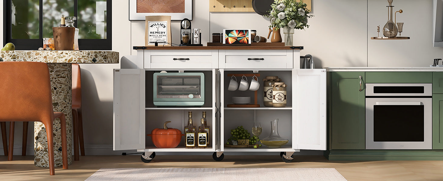 K&K 53.5'' Farmhouse Kitchen Island with Power Outlet