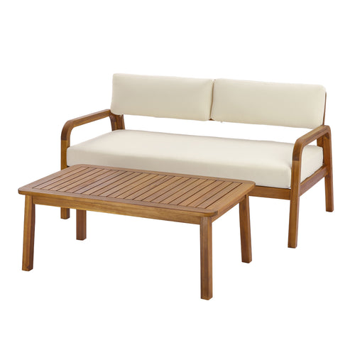 2-Pieces Outdoor Sofa Set with Cushions Teak Acacia Wood