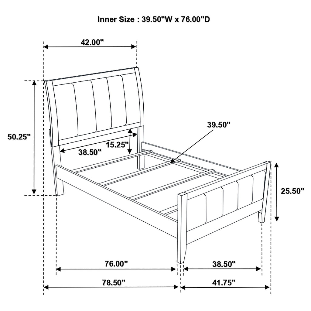 Twin Panel Bed With Headboard And Tapered Legs - Brown