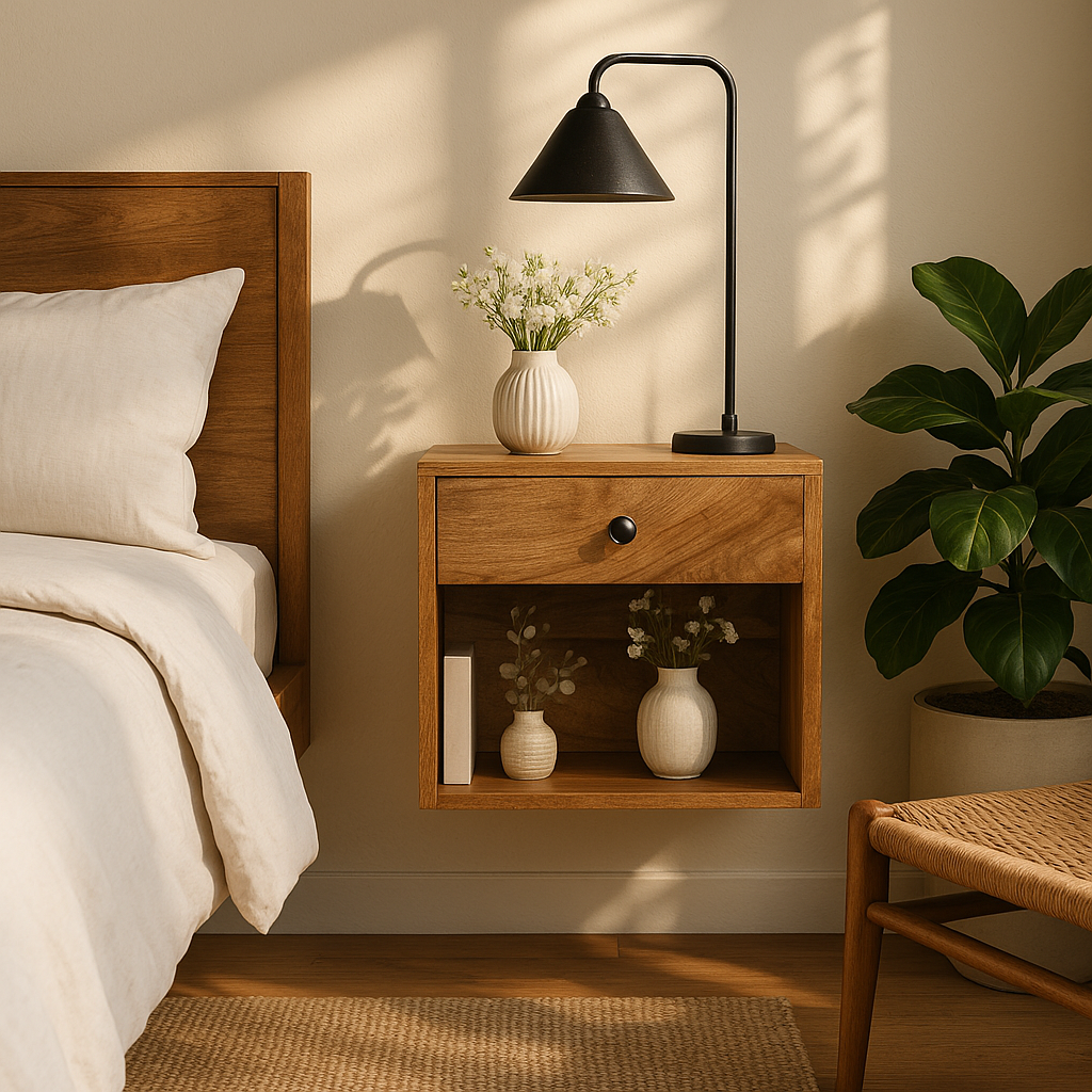 Solid Wood Floating Mini Classic Bedside Table