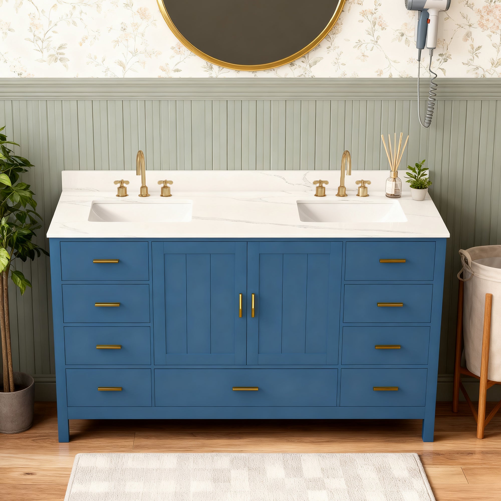 60" Solid Wood Bathroom Vanity with Double Sinks