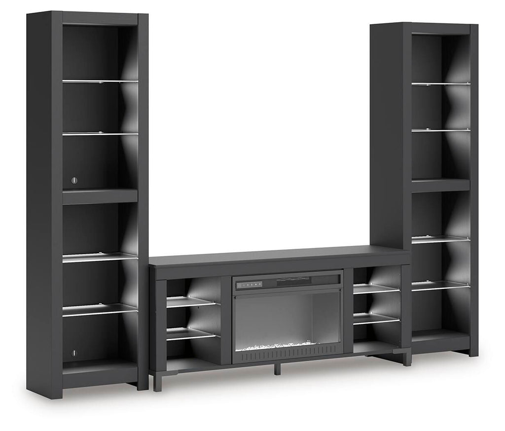 Cayberry - 3-Piece Entertainment Center With Electric Fireplace - Black