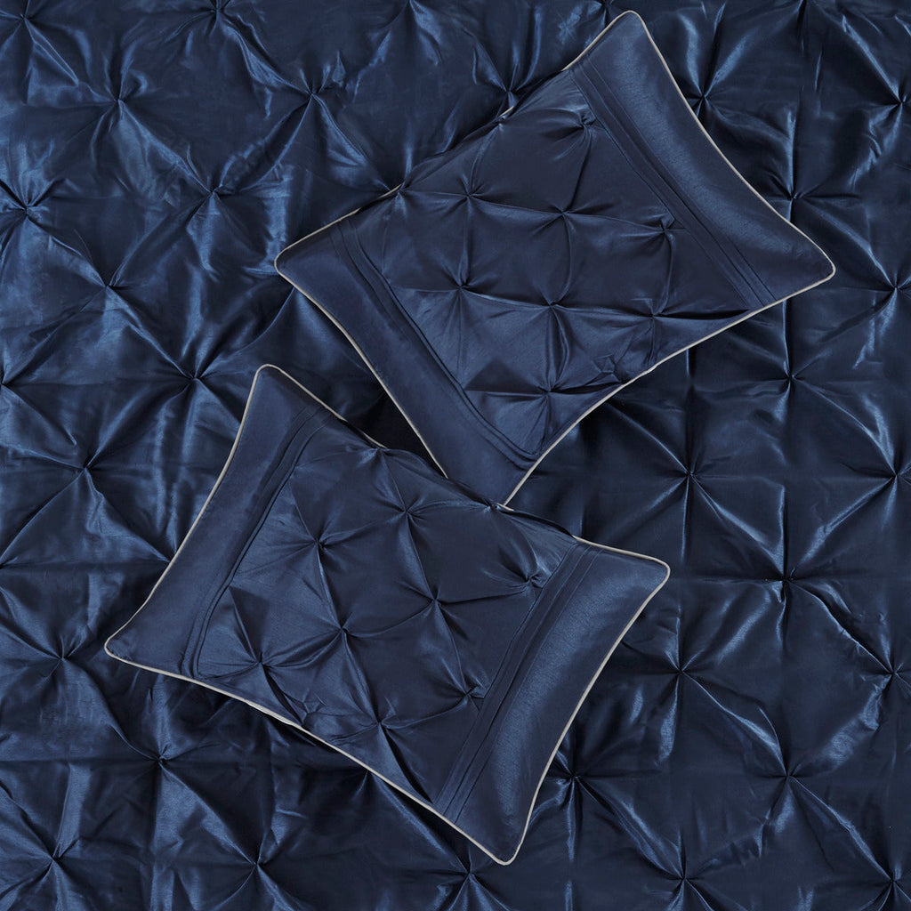 7 Piece Tufted Comforter Set Navy California King