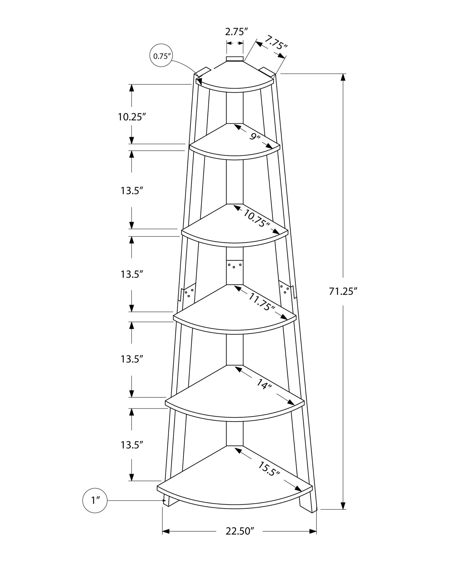 5 Tier Bookshelf, Bookcase, Etagere, Corner
