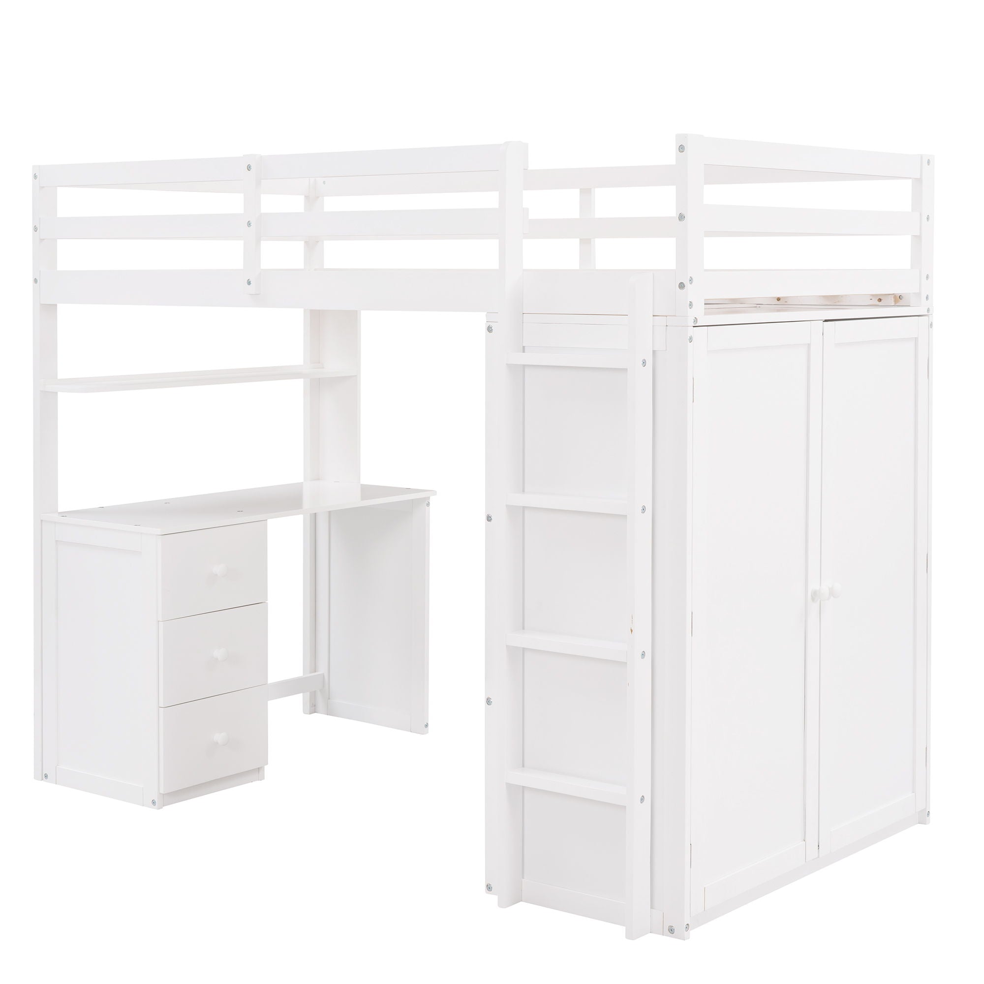Loft Bed With Drawers, Desk, And Wardrobe
