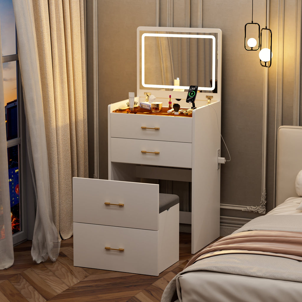 3 in 1 Vanity Desk with Open Top Mirror