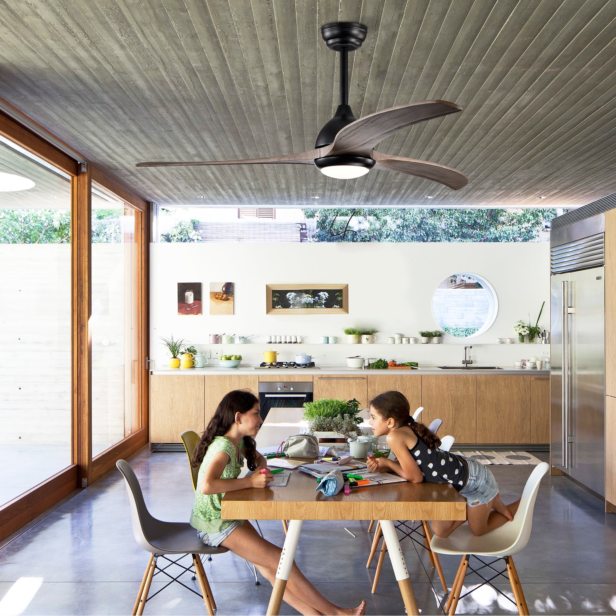 52" Solid Wood Blades Ceiling Fan with Light and Remote Control