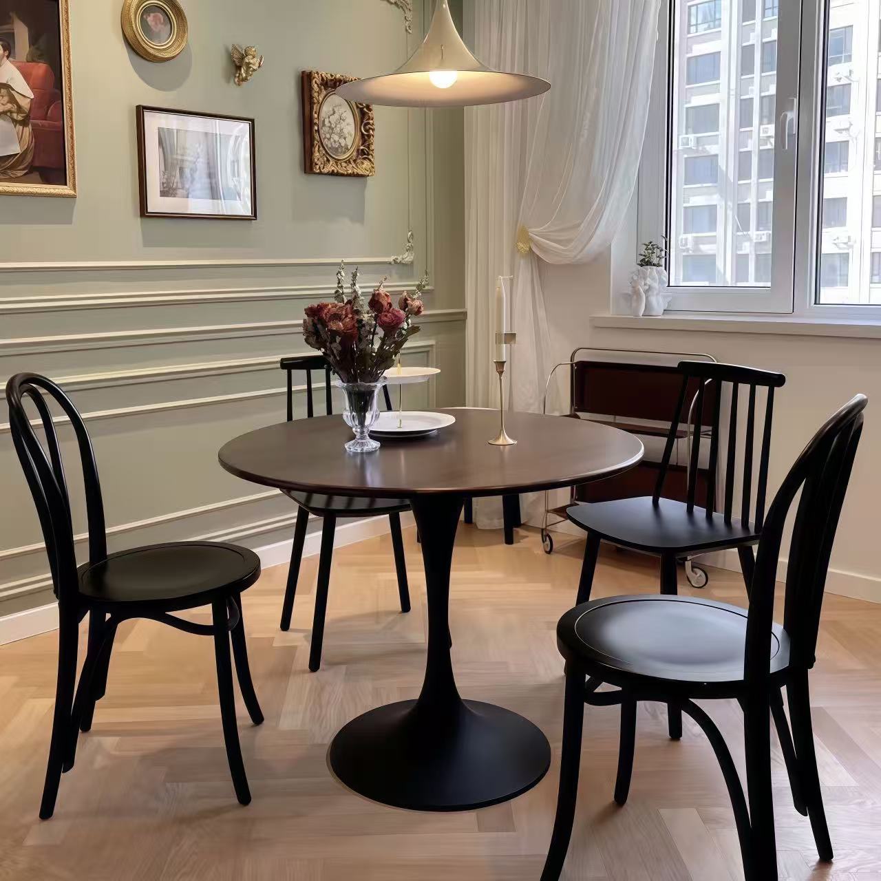 Walnut Color Round Dining Table - Modern Design