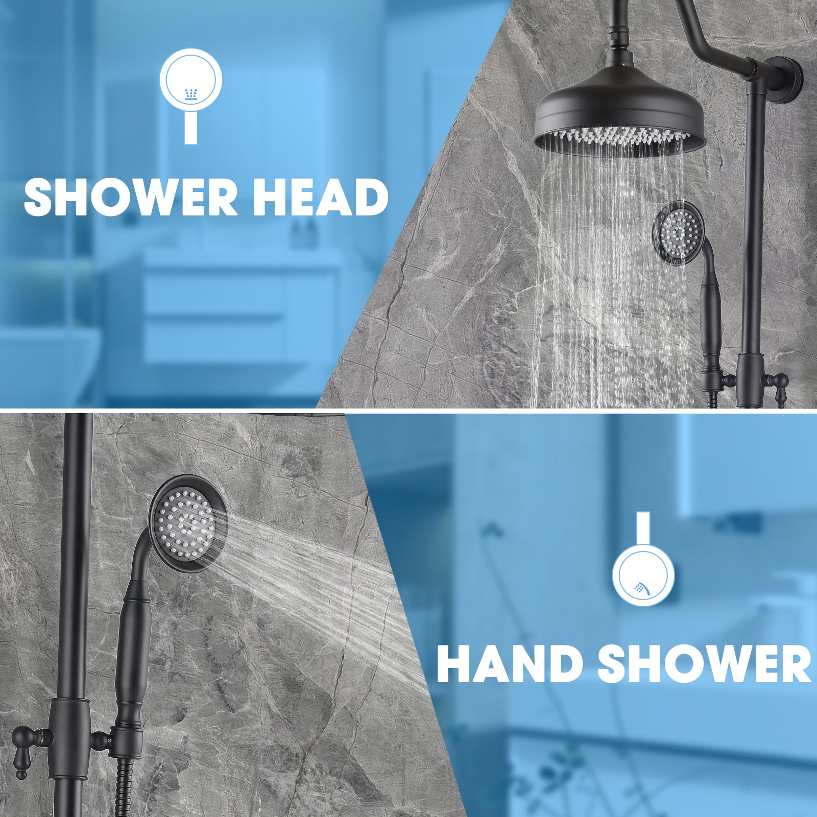 8-Inch Complete Rain Shower Combo System, Matte Black