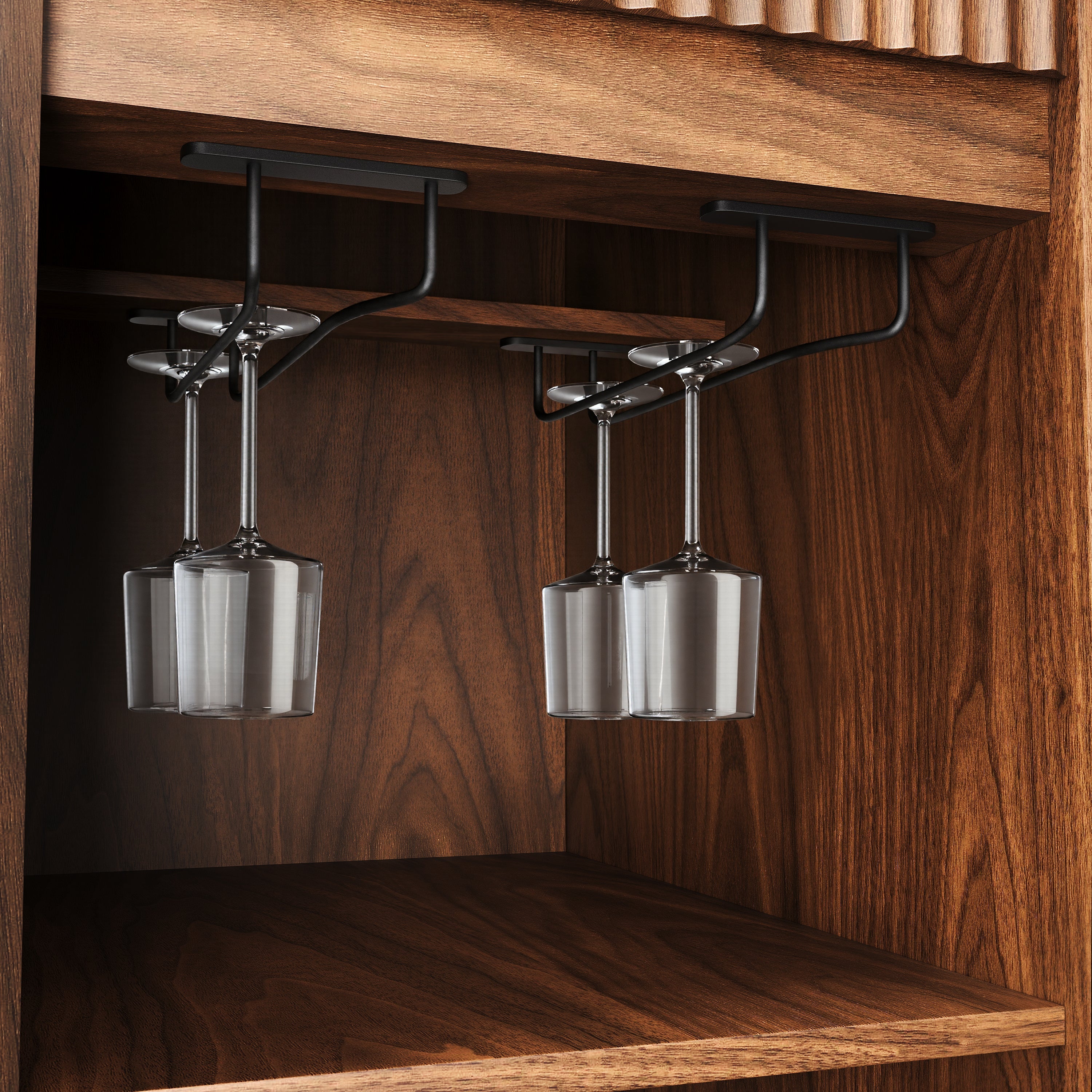 53.2" Fluted Buffet Wine Cabinet with Mini Fridge Nook