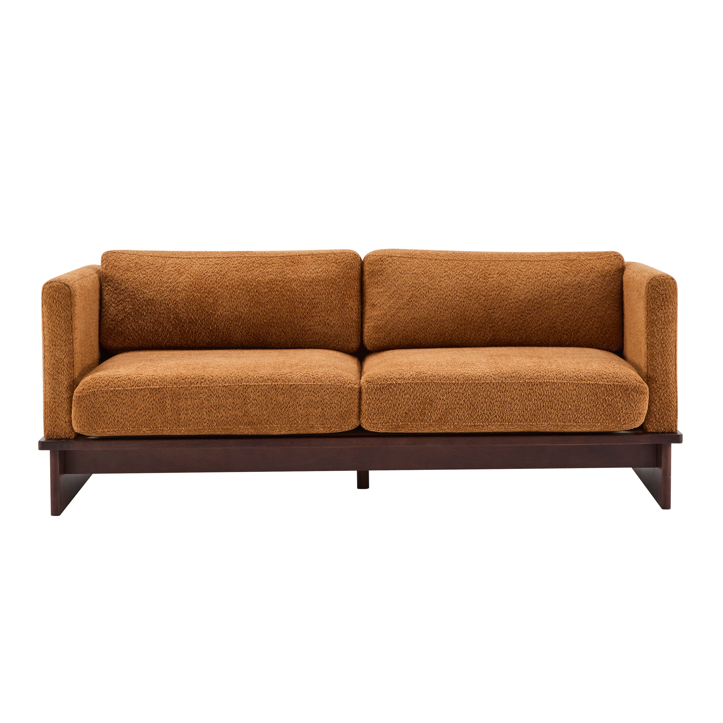 77 in. Square Arm Modern 3 Seater Boucle Sofa Upholstered Couch with Solid Wood Base