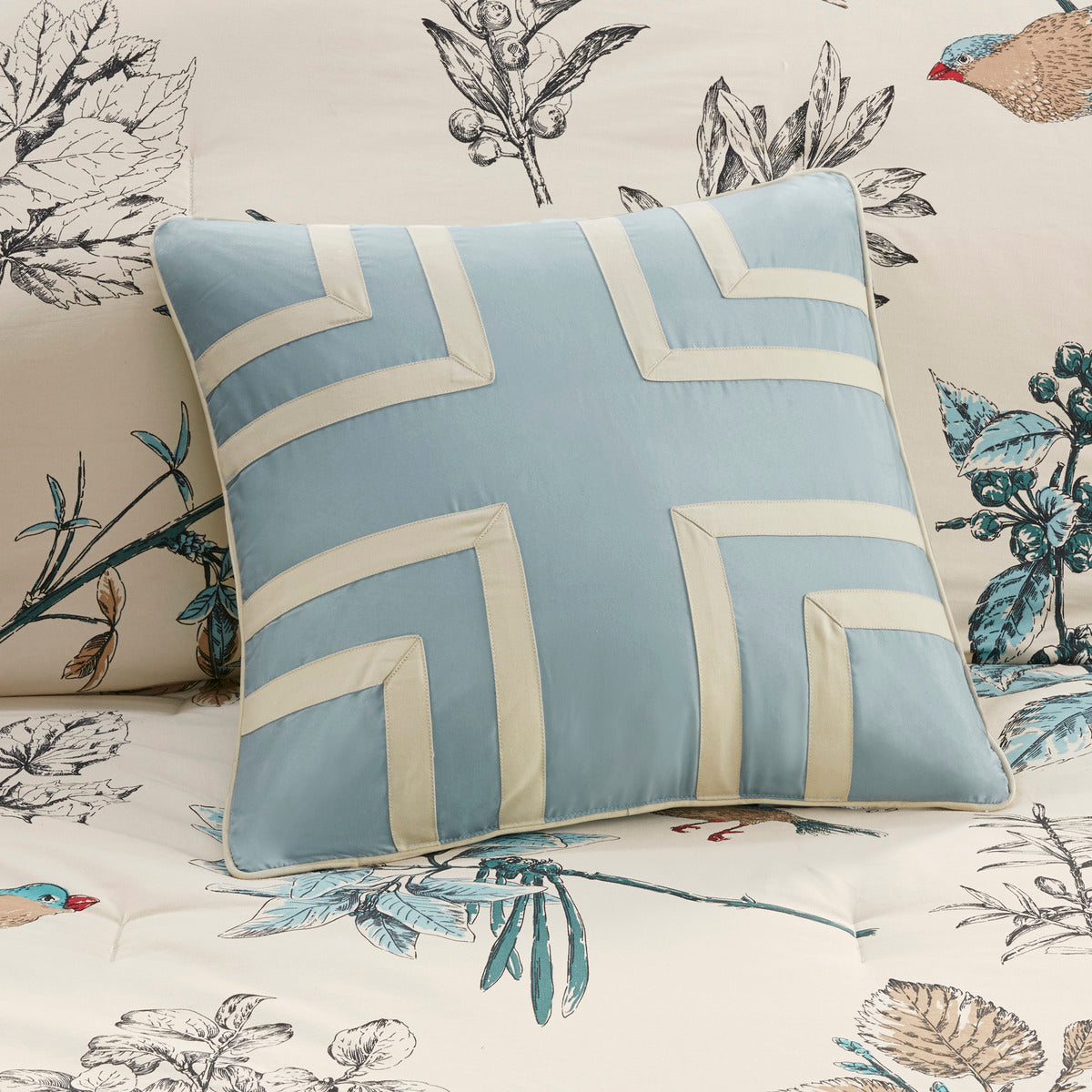 7 Piece Printed Cotton Twill Comforter Set Khaki King