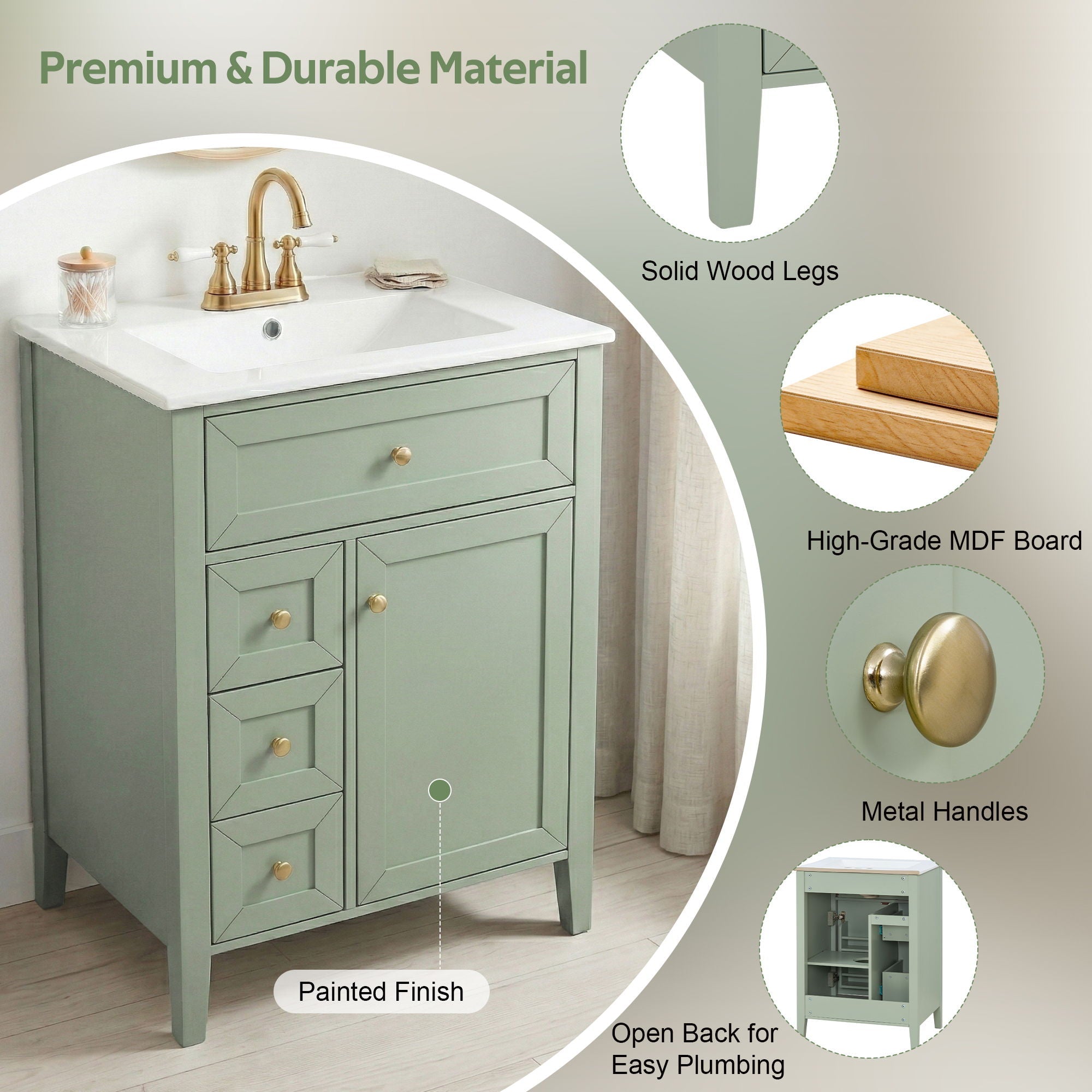 Bathroom Vanity With Sink, Soft Closing Cabinet