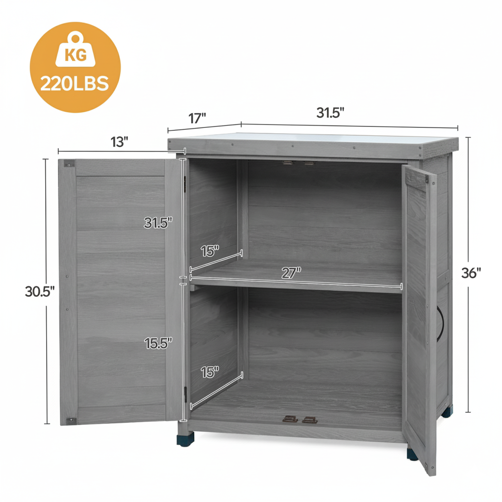 Potting Bench with Storage Cabinet and Metal Table Top