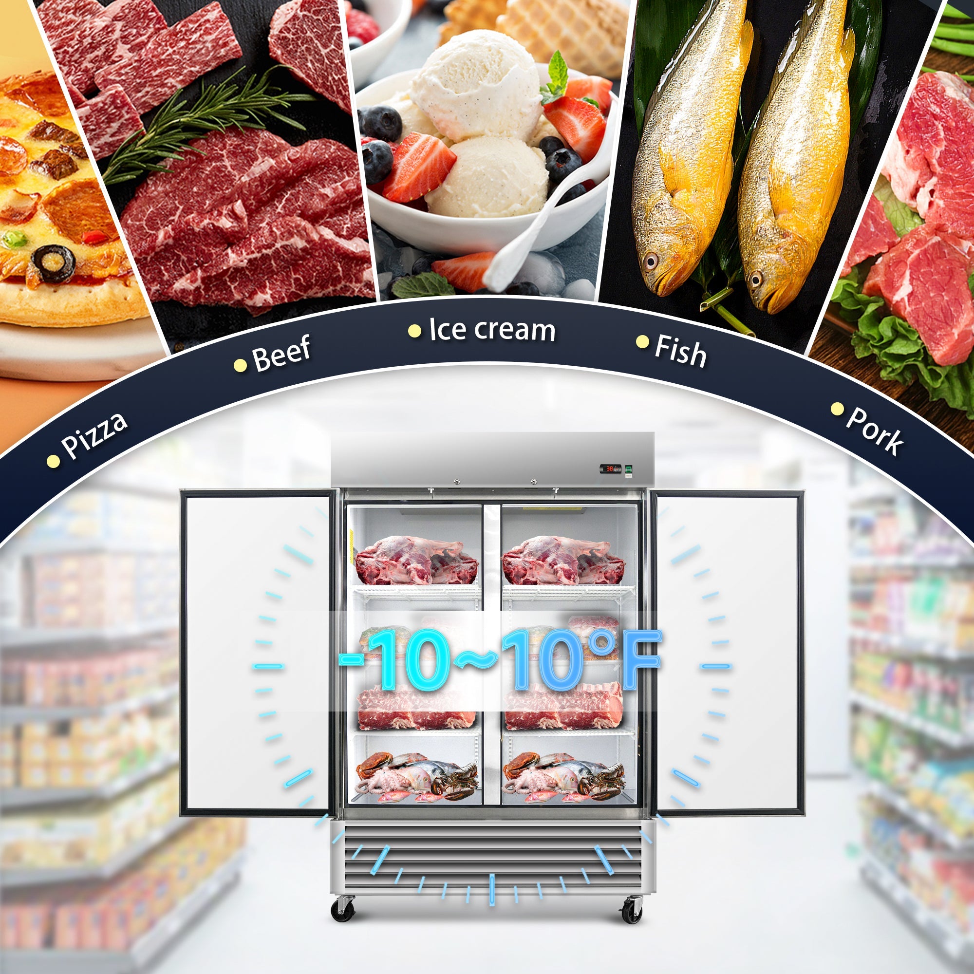 54" Commercial Freezer with 2 Solid Doors