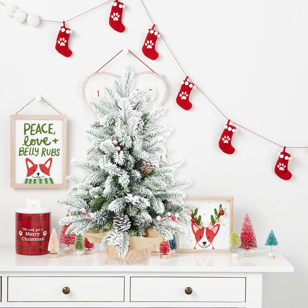 3FT Flocked Tabletop Christmas Tree with Pine Cones