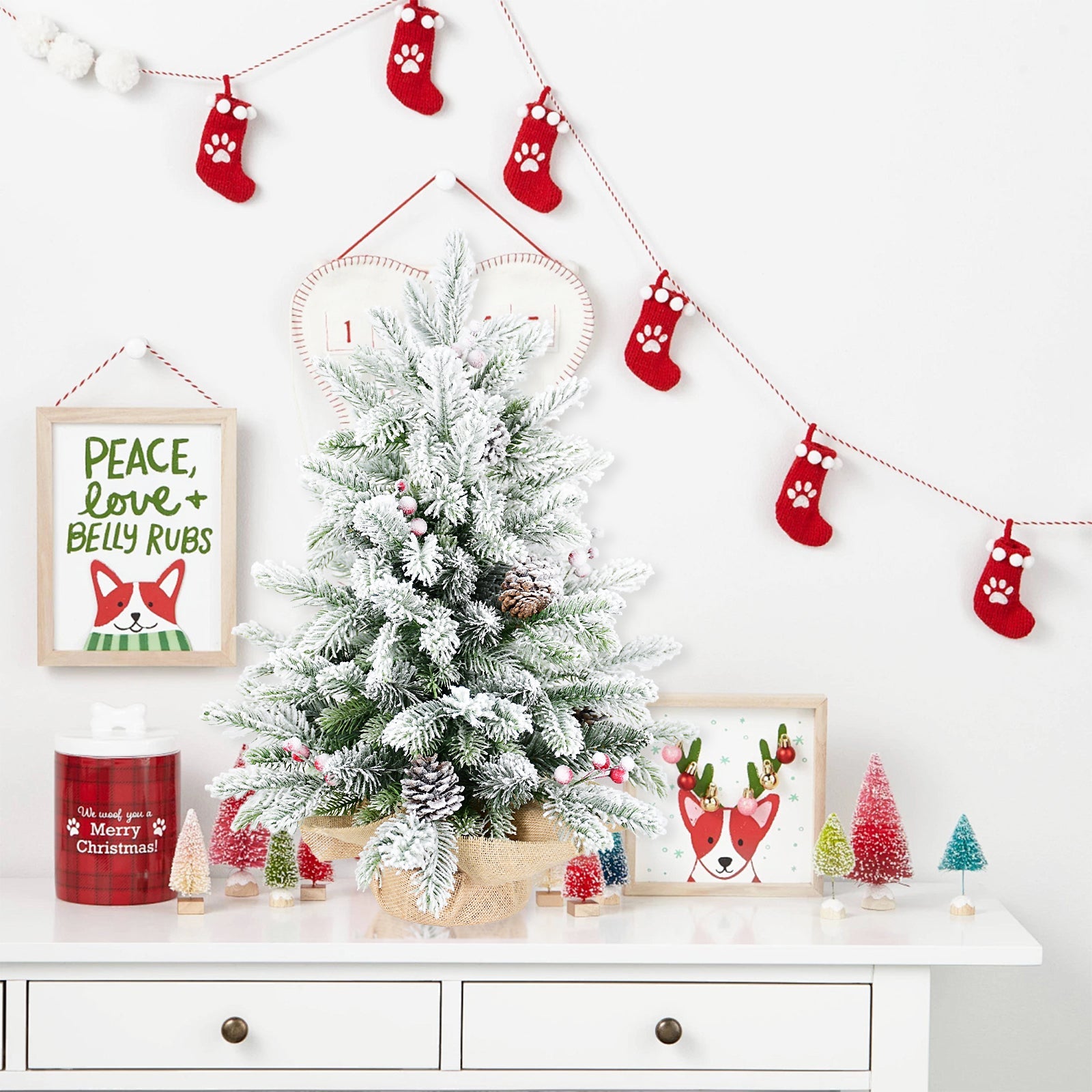 3FT Flocked Tabletop Christmas Tree with Pine Cones