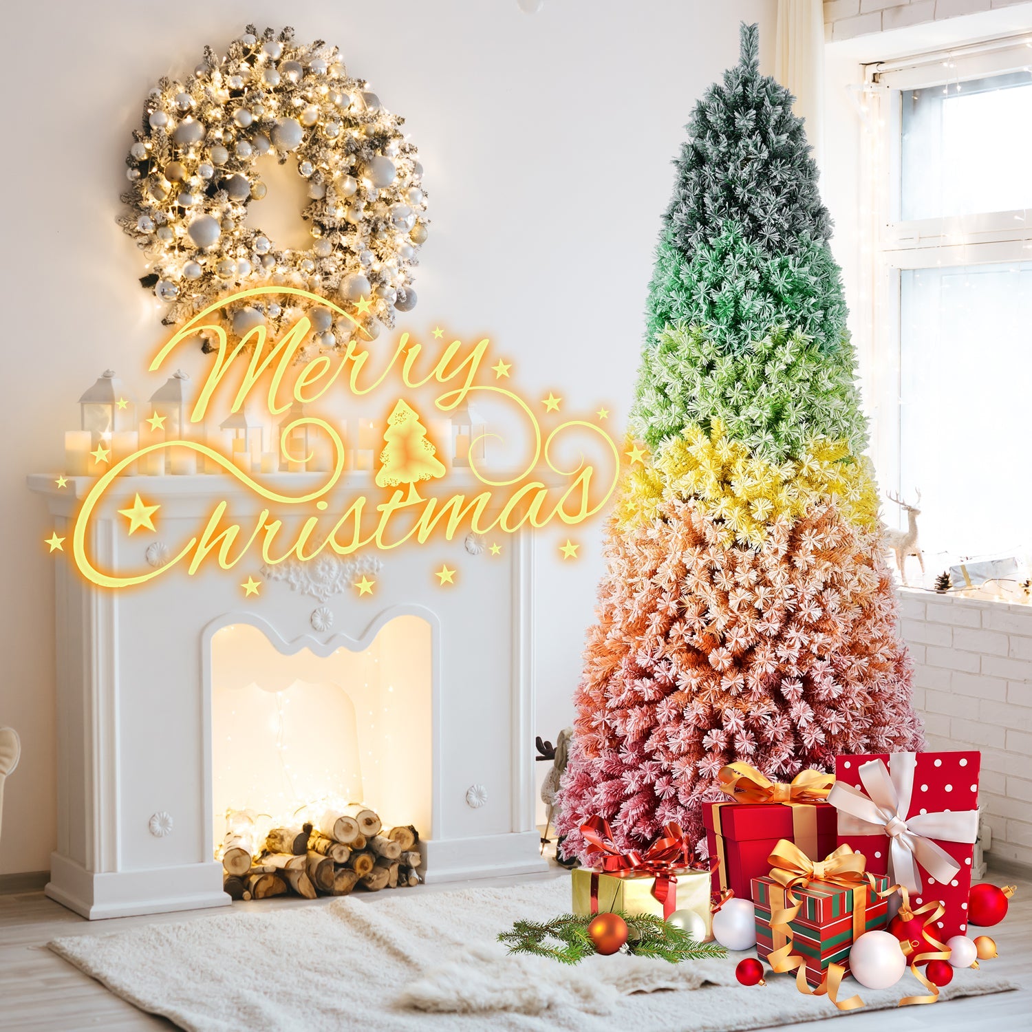 6ft Rainbow Gradient Flocked PVC Christmas Tree