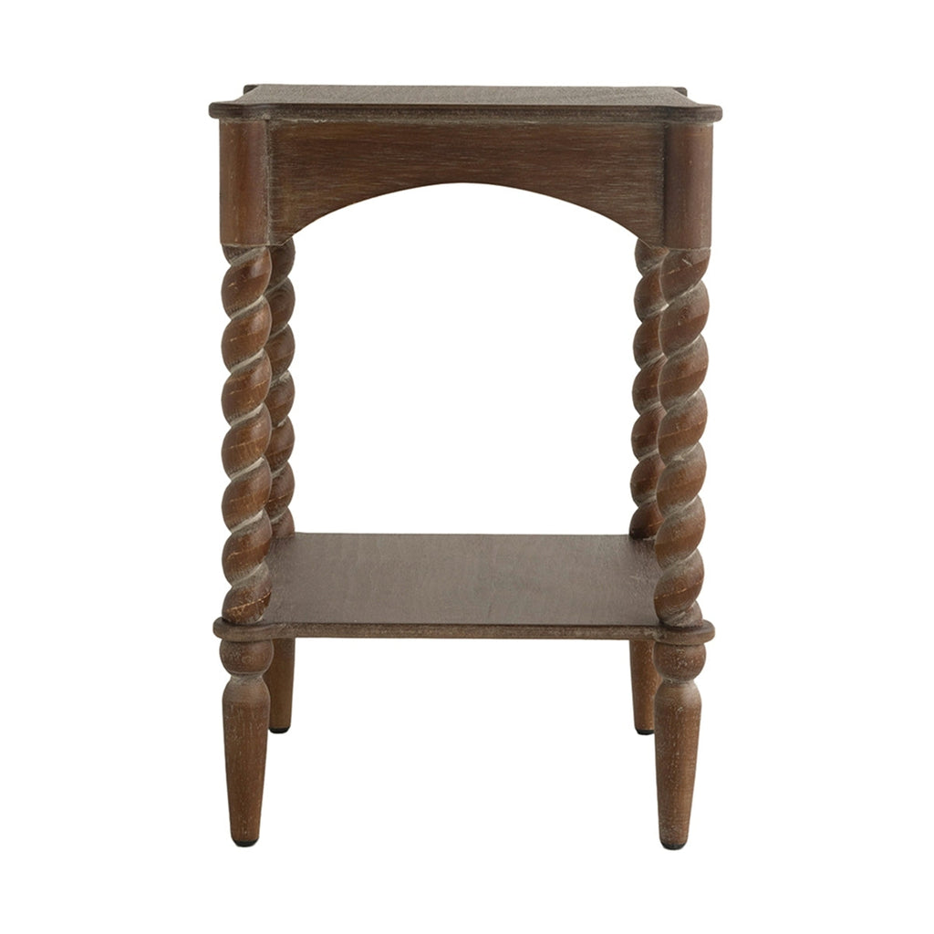 Rustic Brown Wood Coffee Table with Turned Spiral Legs and Lower Shelf