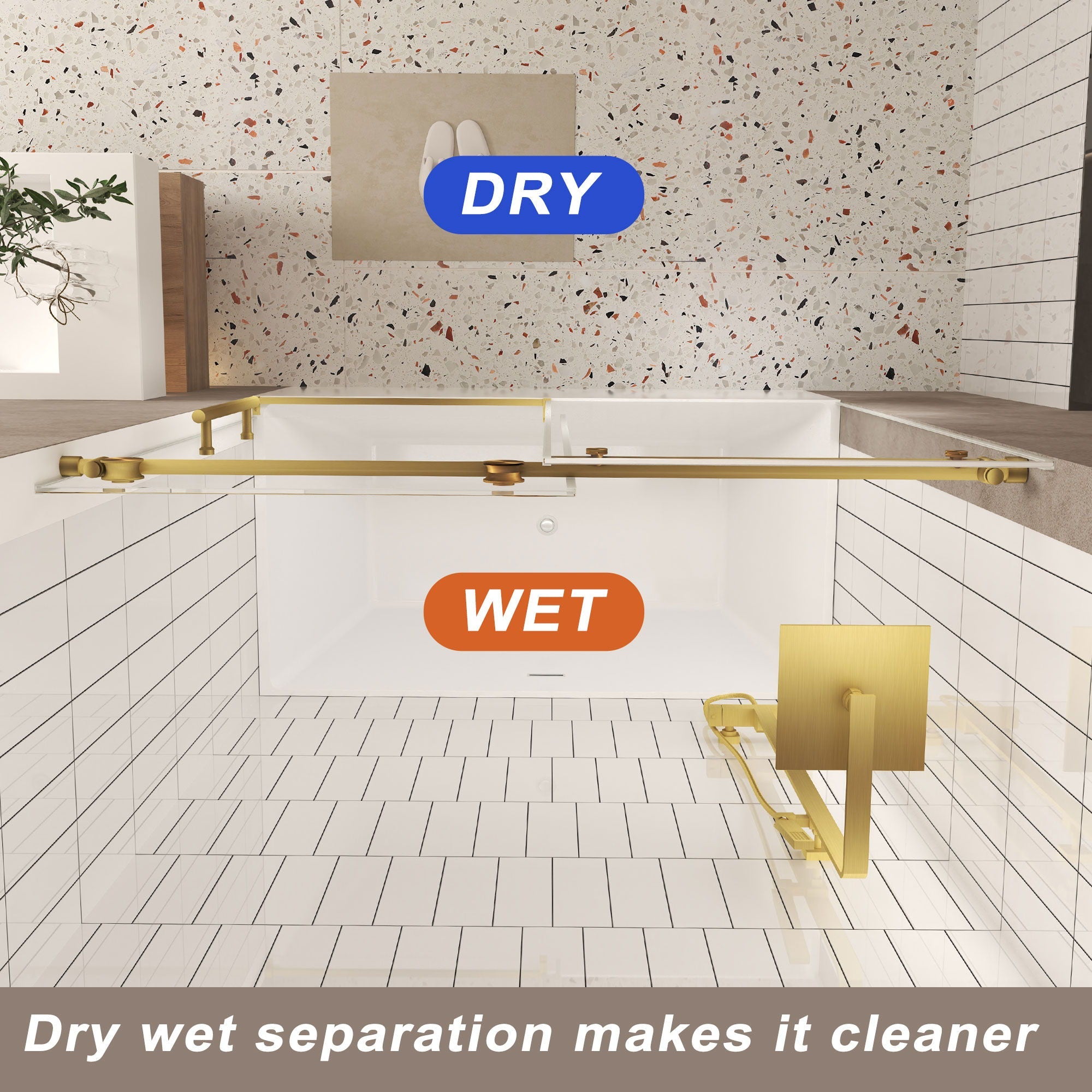 Frameless Shower Door, Smooth Sliding Tracks
