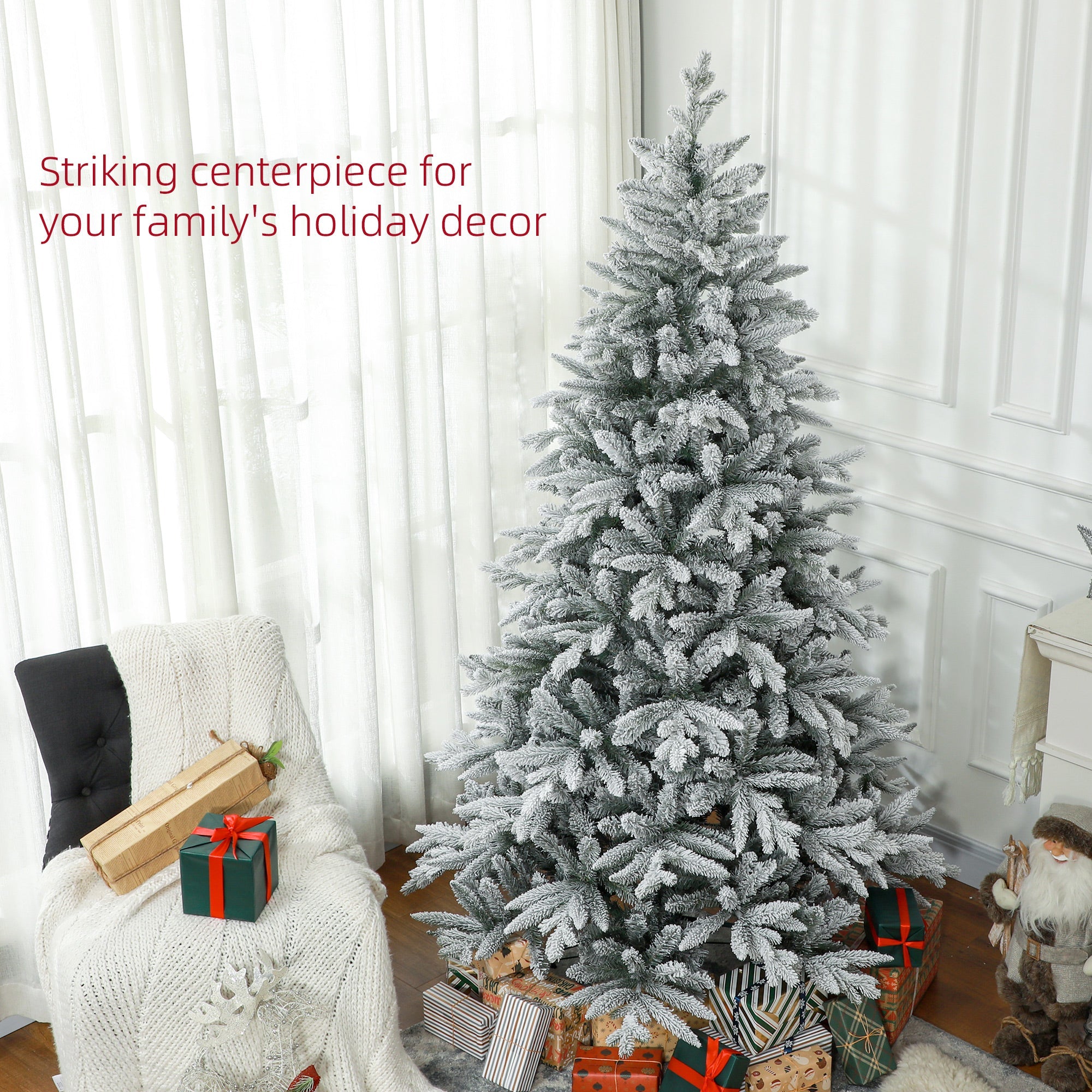 HOMCOM 7ft Snow Flocked Artificial Christmas Tree