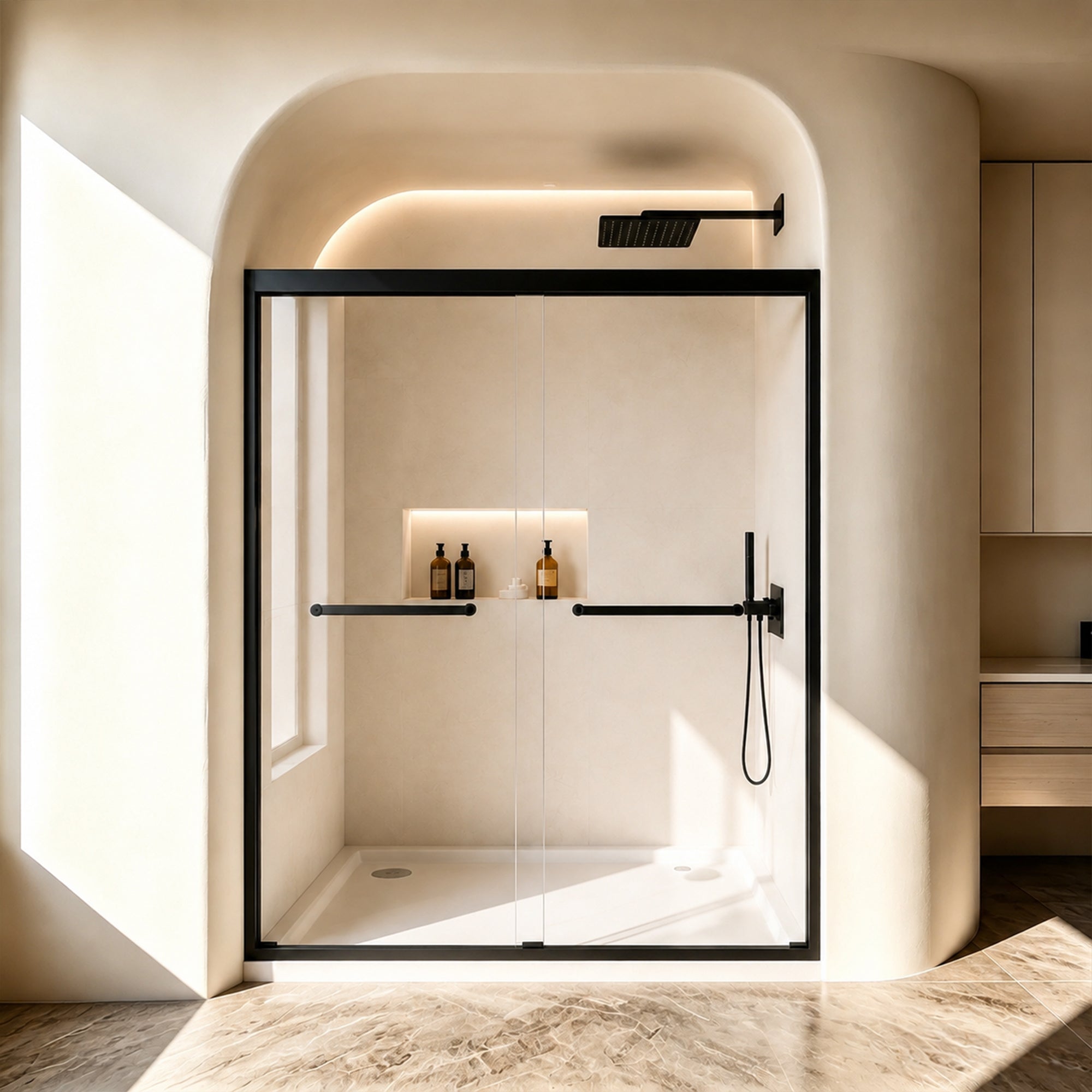 Tempered Glass Aluminum Frame Double Sliding Shower Door