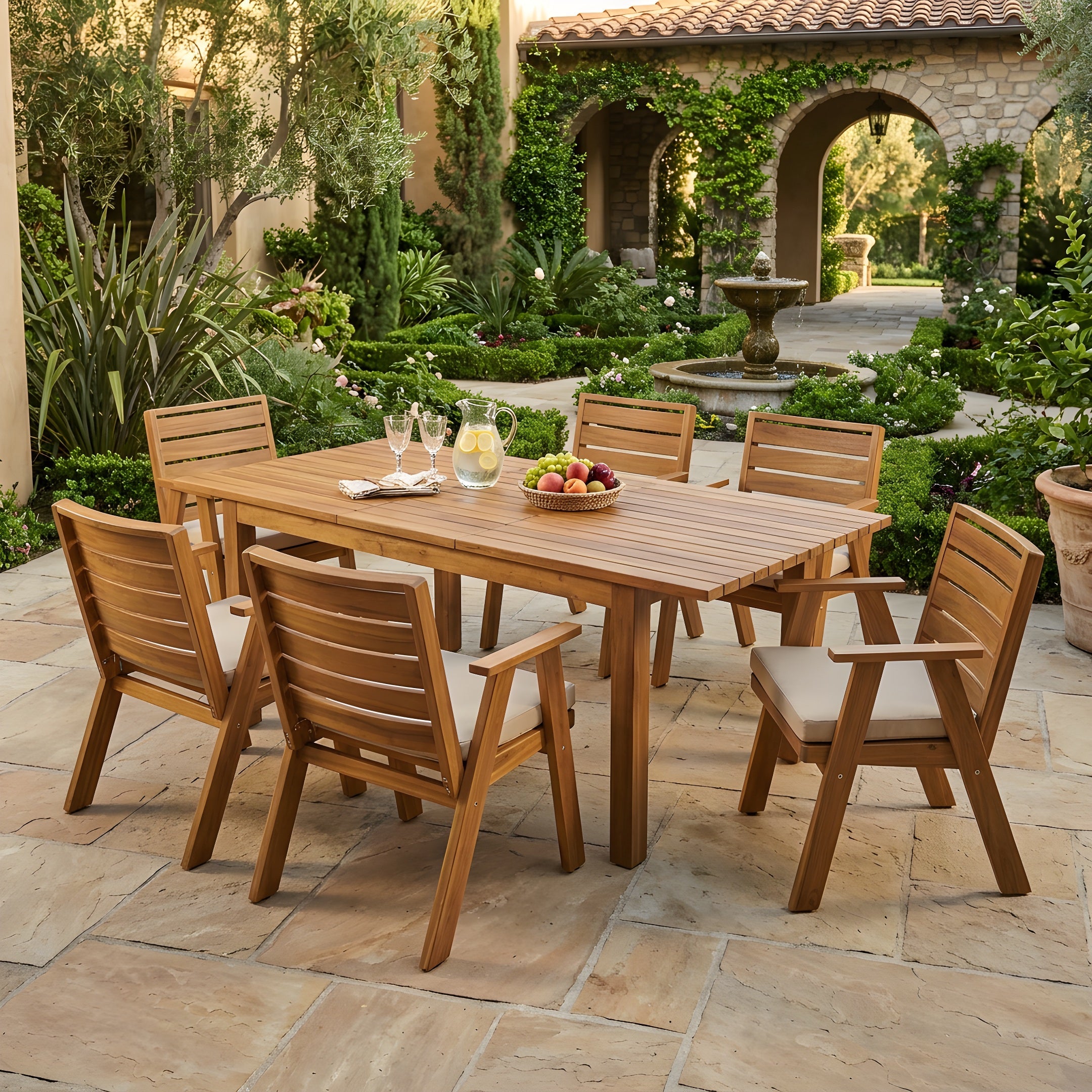7 Pieces Acacia Wood Outdoor Dining Set
