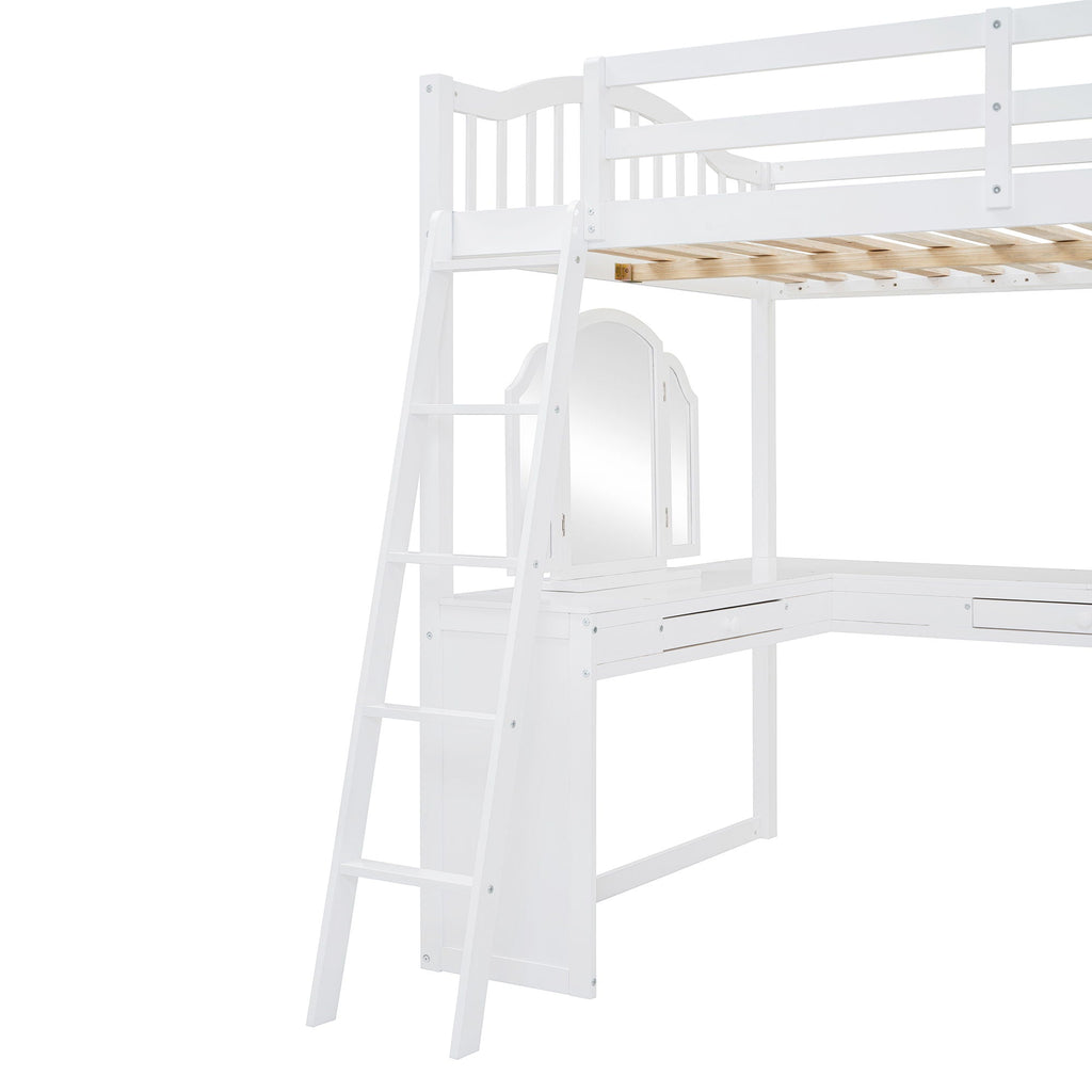 Loft Bed With Drawers, Cabinet, Shelves With Desk