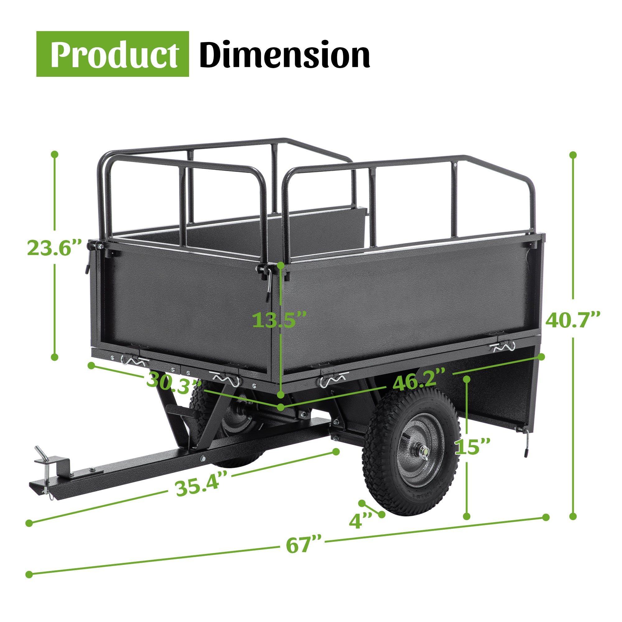 600LBS Heavy Duty Steel Dump Cart Trailer, 17 Cu.Ft.