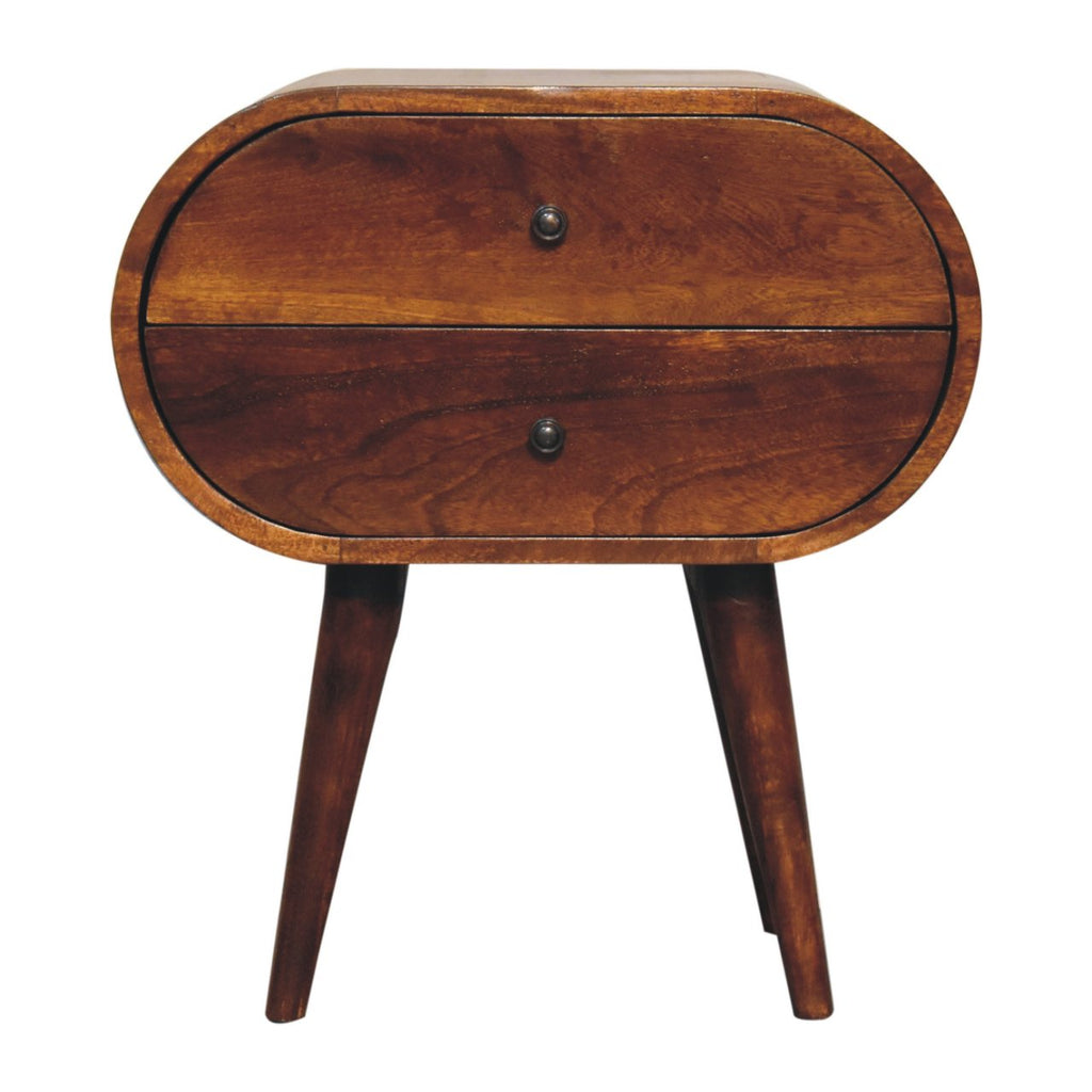 Solid Wood Large Chestnut Circular Bedside Table