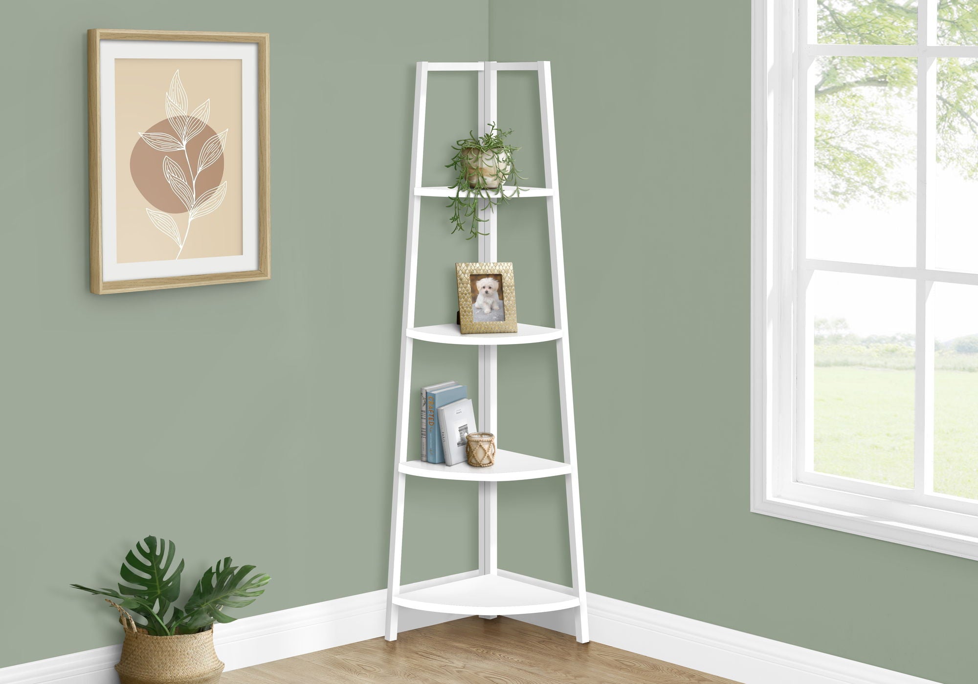 Bookshelf Etagere Corner 4 Tier Office Contemporary & Modern