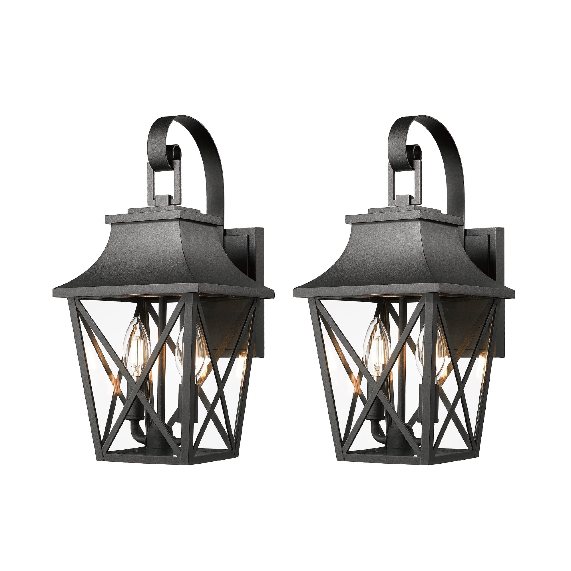 Black Outdoor Wall Lantern 2-Light