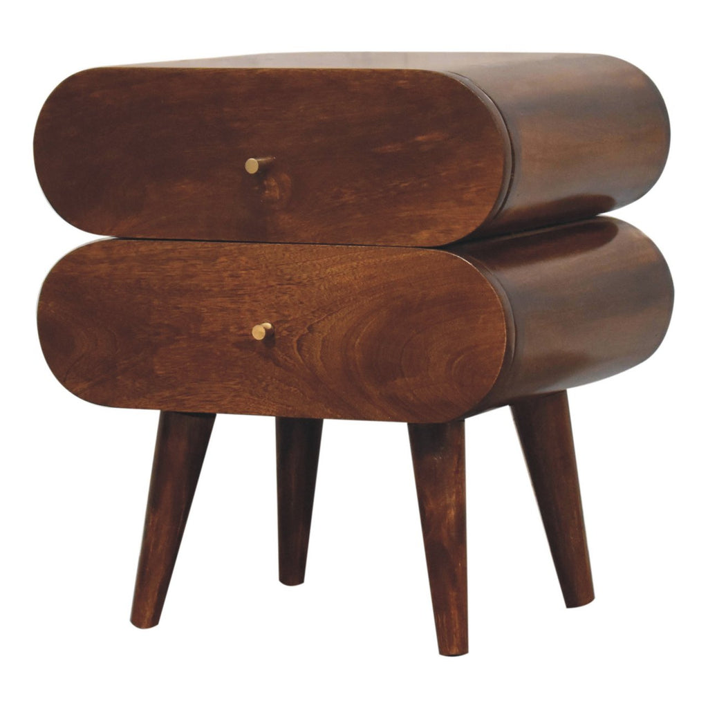 Solid Wood Bubble Chestnut Nightstand, 2-Drawer, Nordic Legs