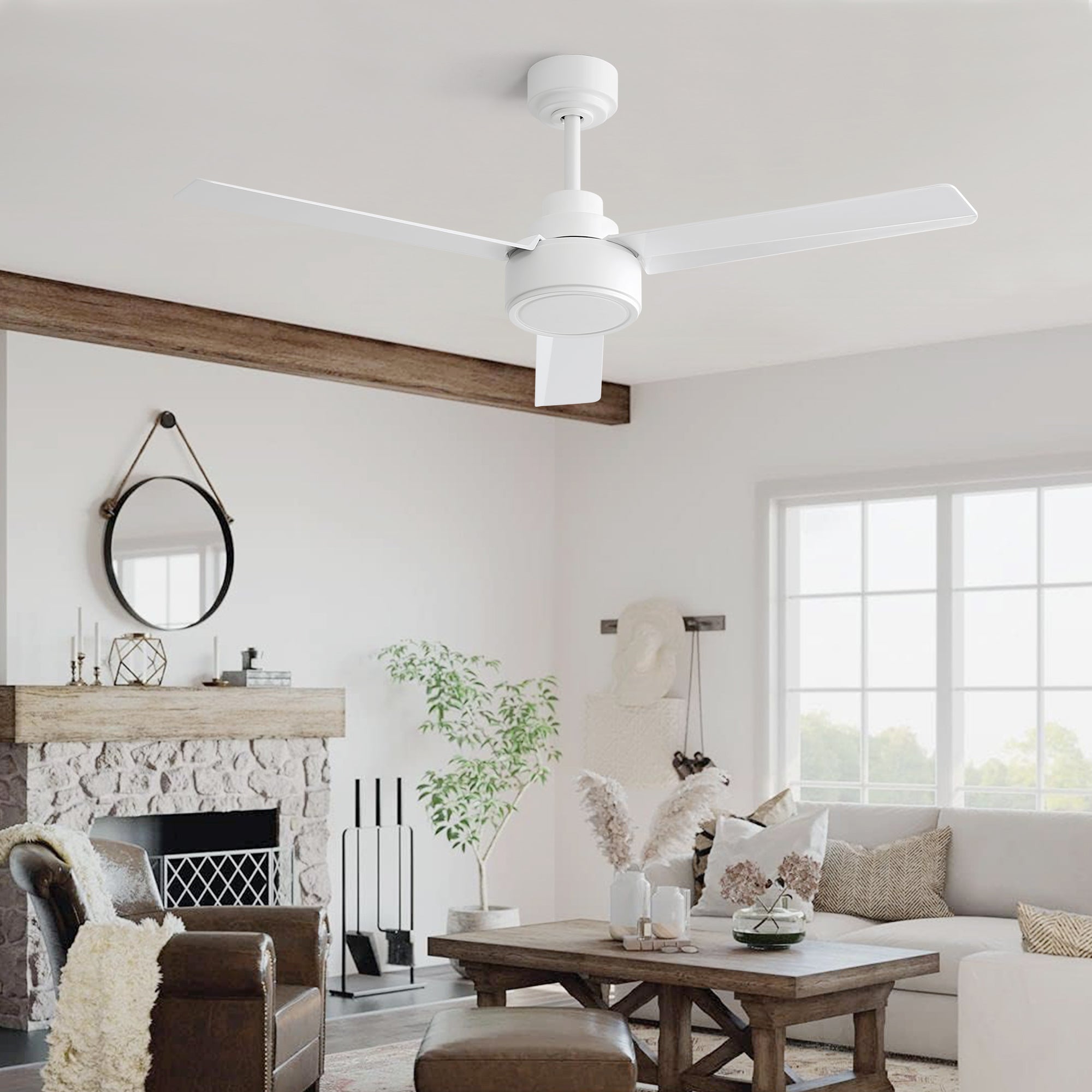 52" Ceiling Fan Without Light with Remote Control and Reversible DC Motor