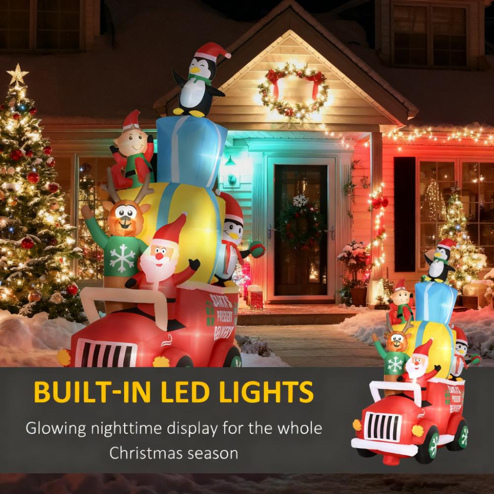 Inflatable Santa Gift Delivery Truck with Elf, Reindeer & Penguins