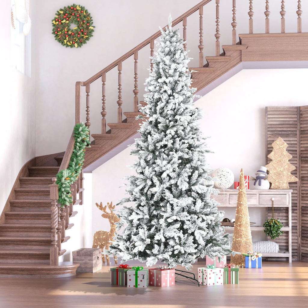 HOMCOM 9 Foot Pine Snow Flocked Artificial Christmas Tree