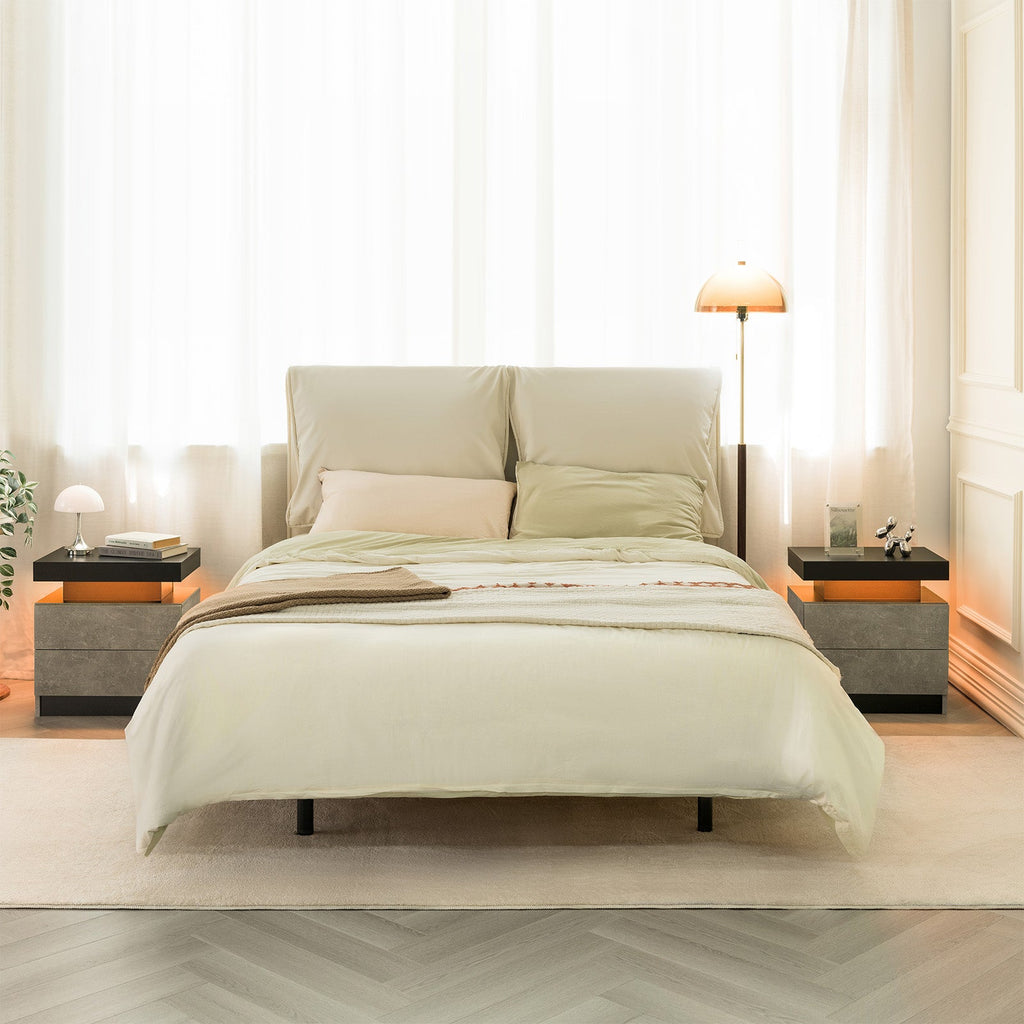 Modern LED Nightstand with 2 Drawers for Bedroom