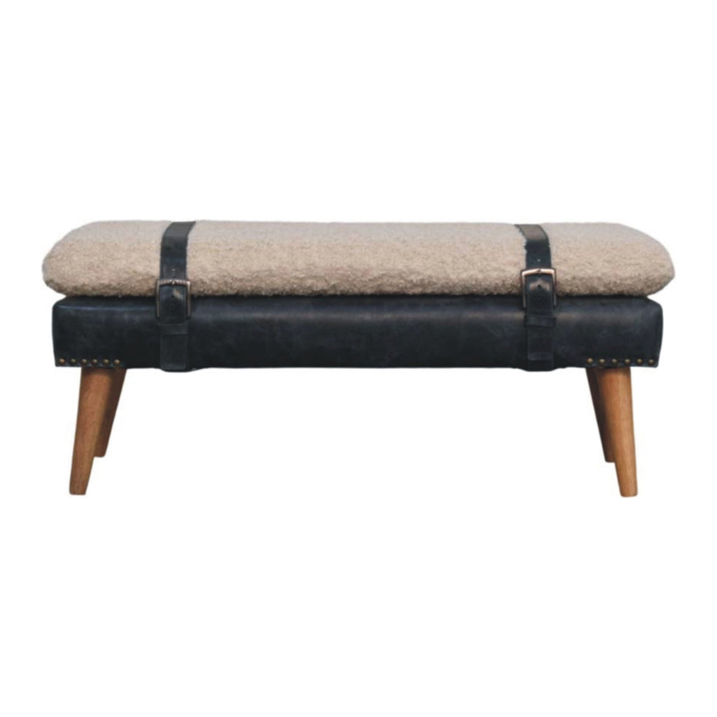 Boucle x Leather Upholstered Bench, Nordic Legs