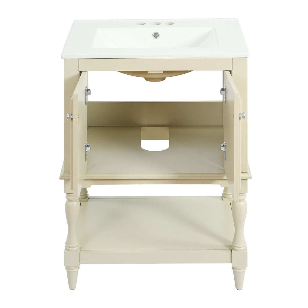 Modern Bathroom Vanity With Sink, Rectangular Cabinet With Open Shelf And Closed Storage
