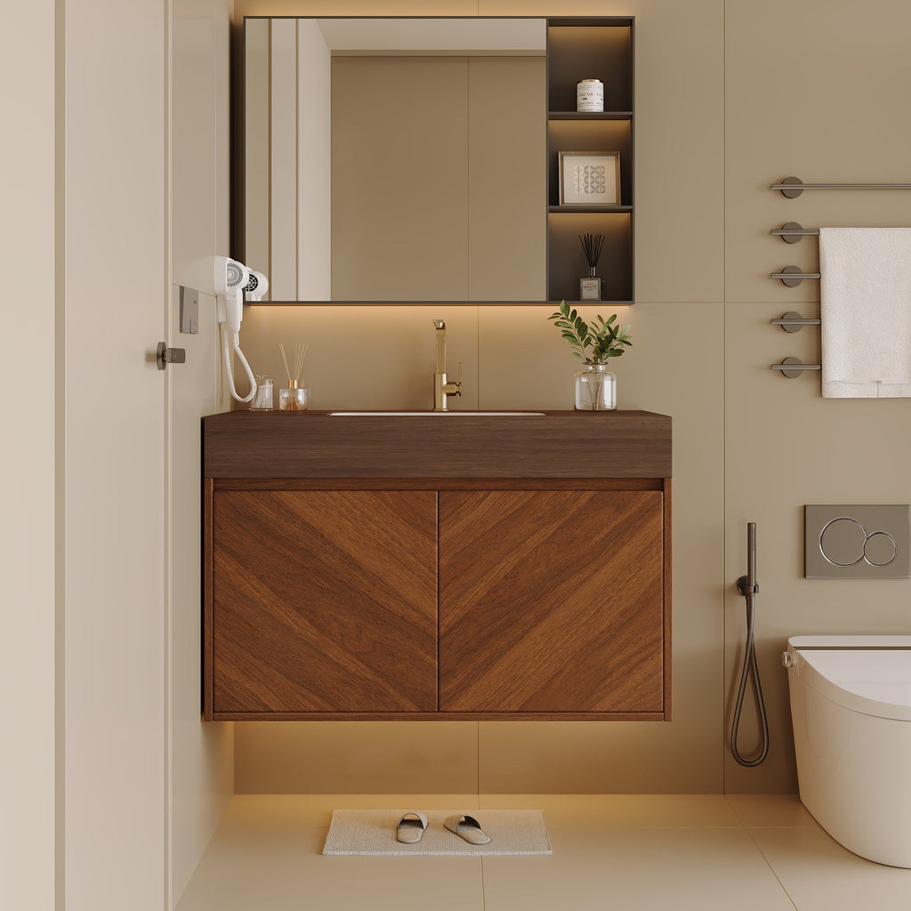 30" Modern Wall-Mounted Bathroom Vanity with Ceramic Sink