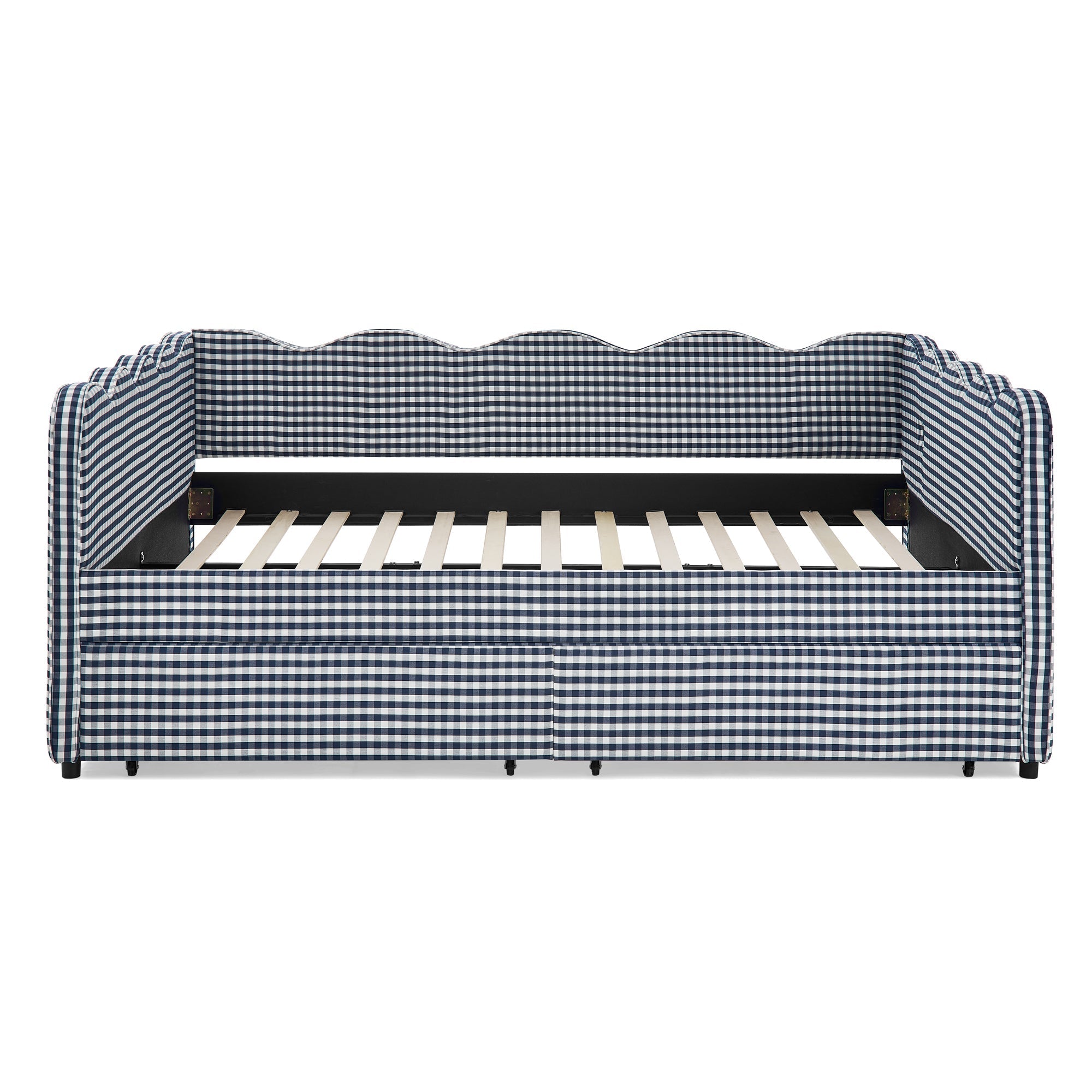 Queen Size Cozy Gingham Daybed with Two Storage Drawers and USB Port