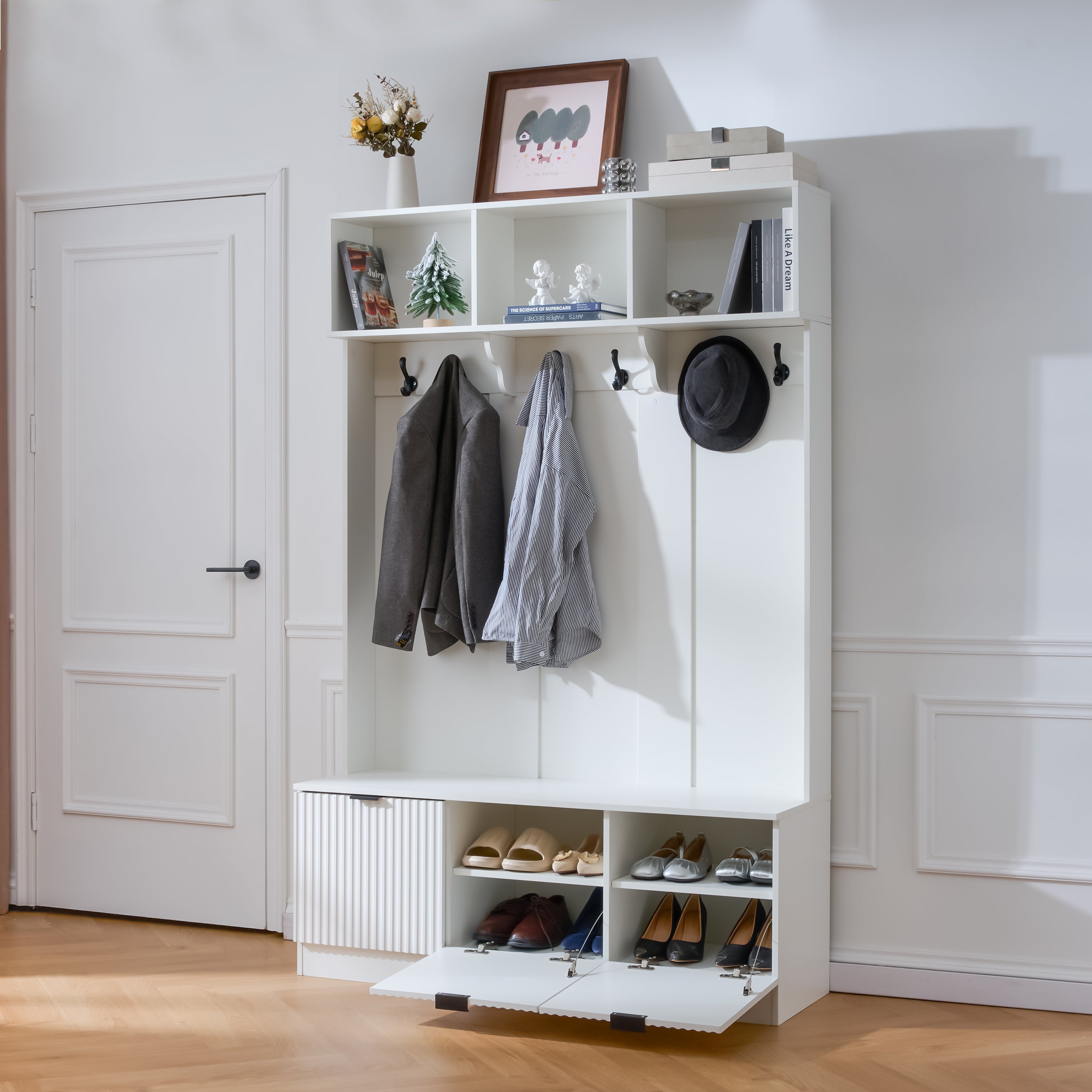 49.6" 5-in-1 Hall Tree with Bench, Shoe Storage & Cabinets