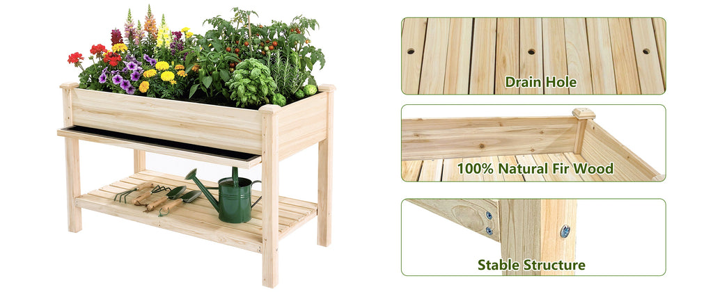 Raised Garden Bed with Water Collection Tray and Storage Shelf