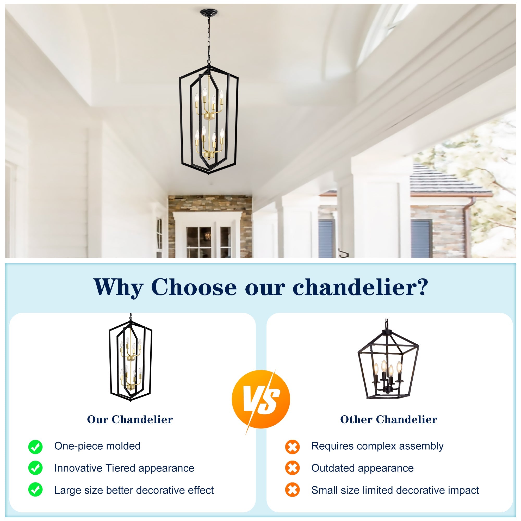 8-Light Lantern Tired Farmhouse Ceiling Hanging Light