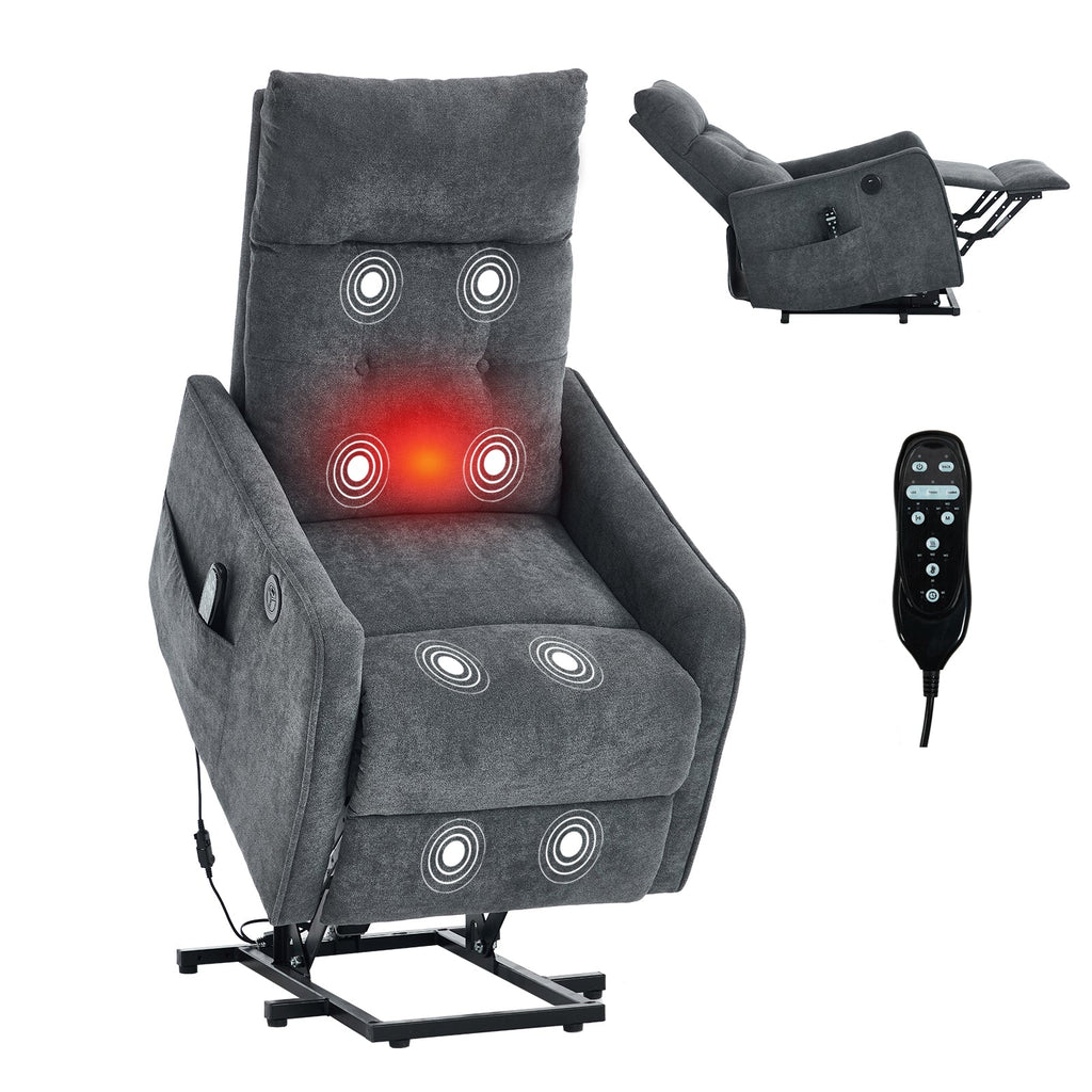 Grey Chenille Single Motor Power Lift Recliner Chair