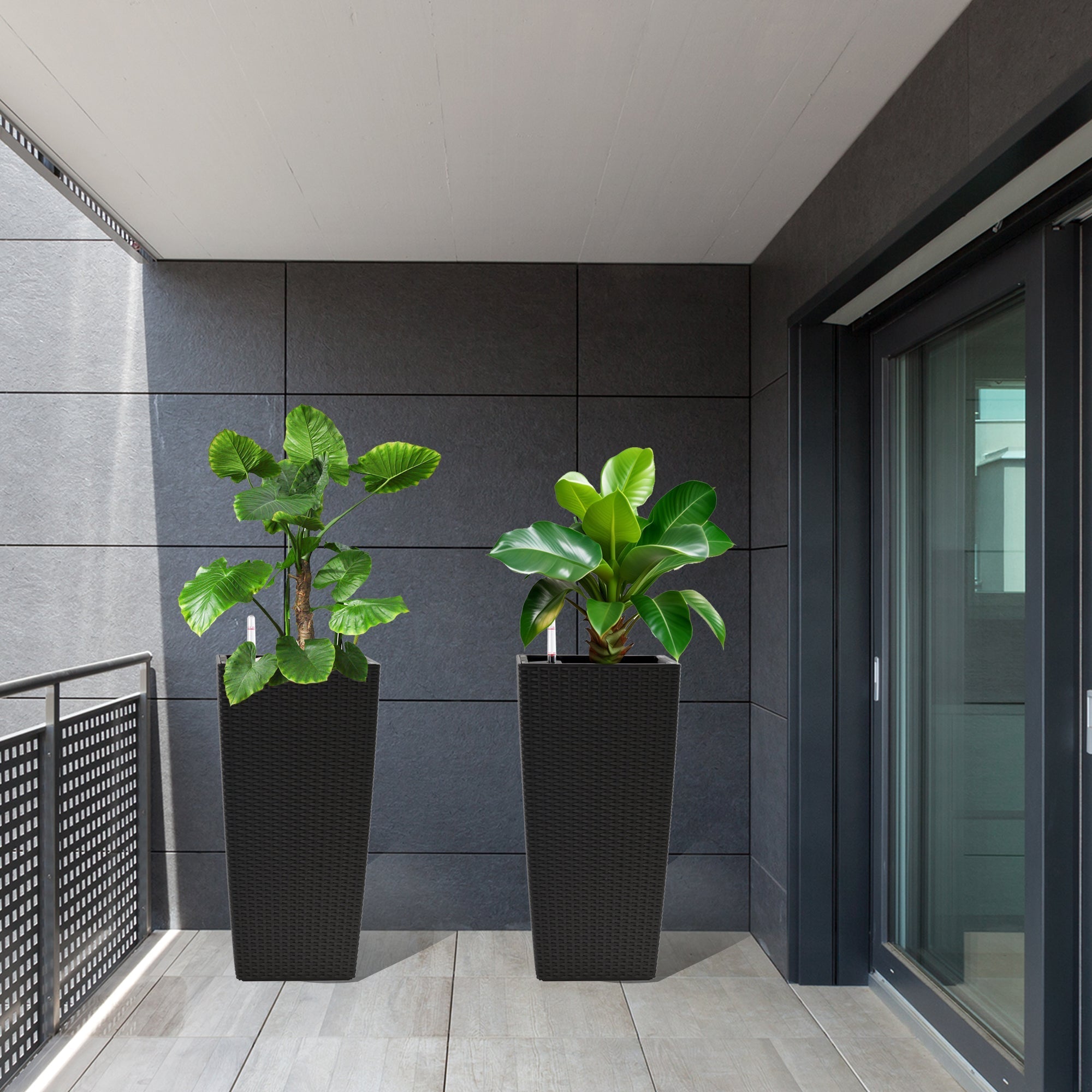 Pack of 2 Square Planters with Automatic Watering System
