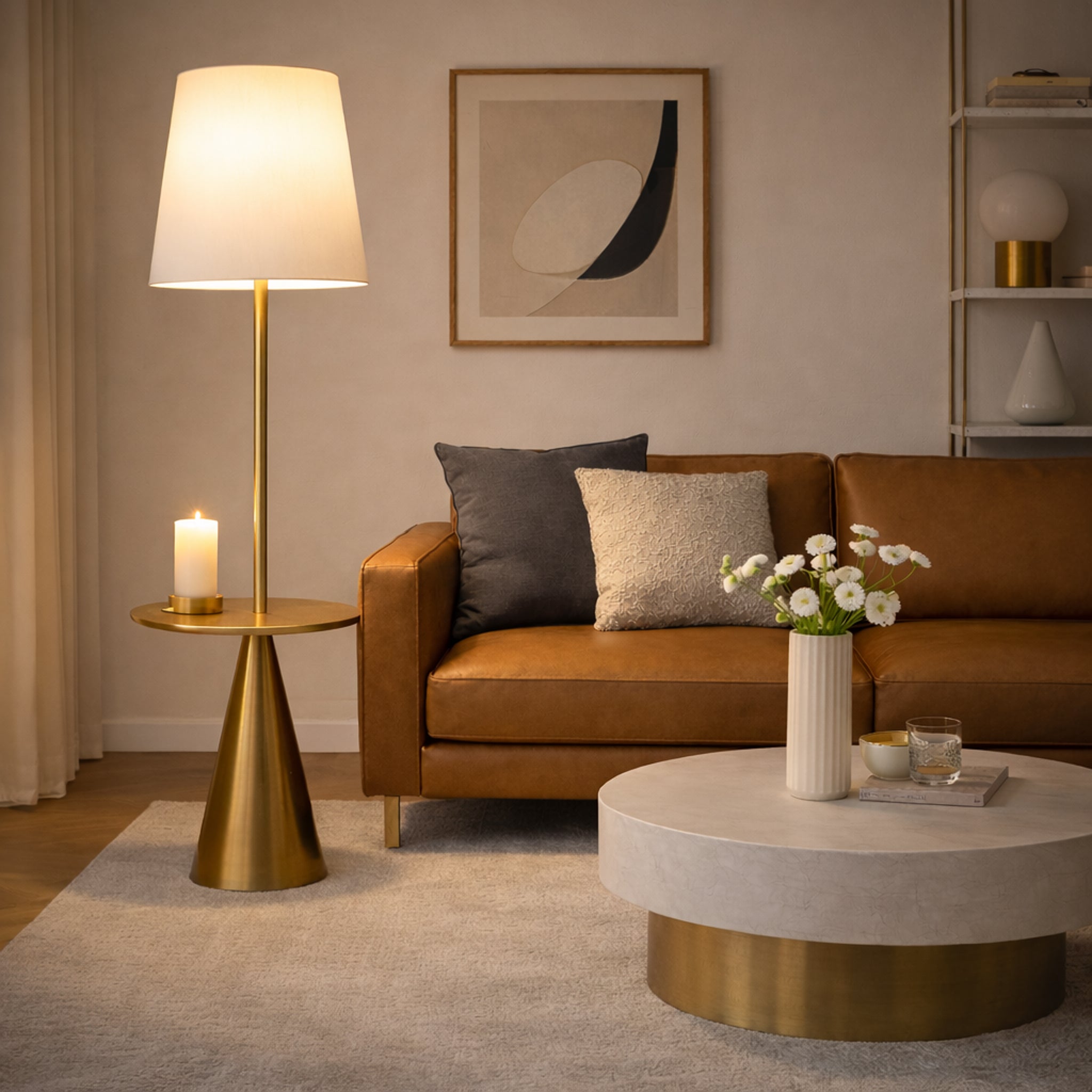 Celestial Modern Floor Lamp with Brass Accent Table