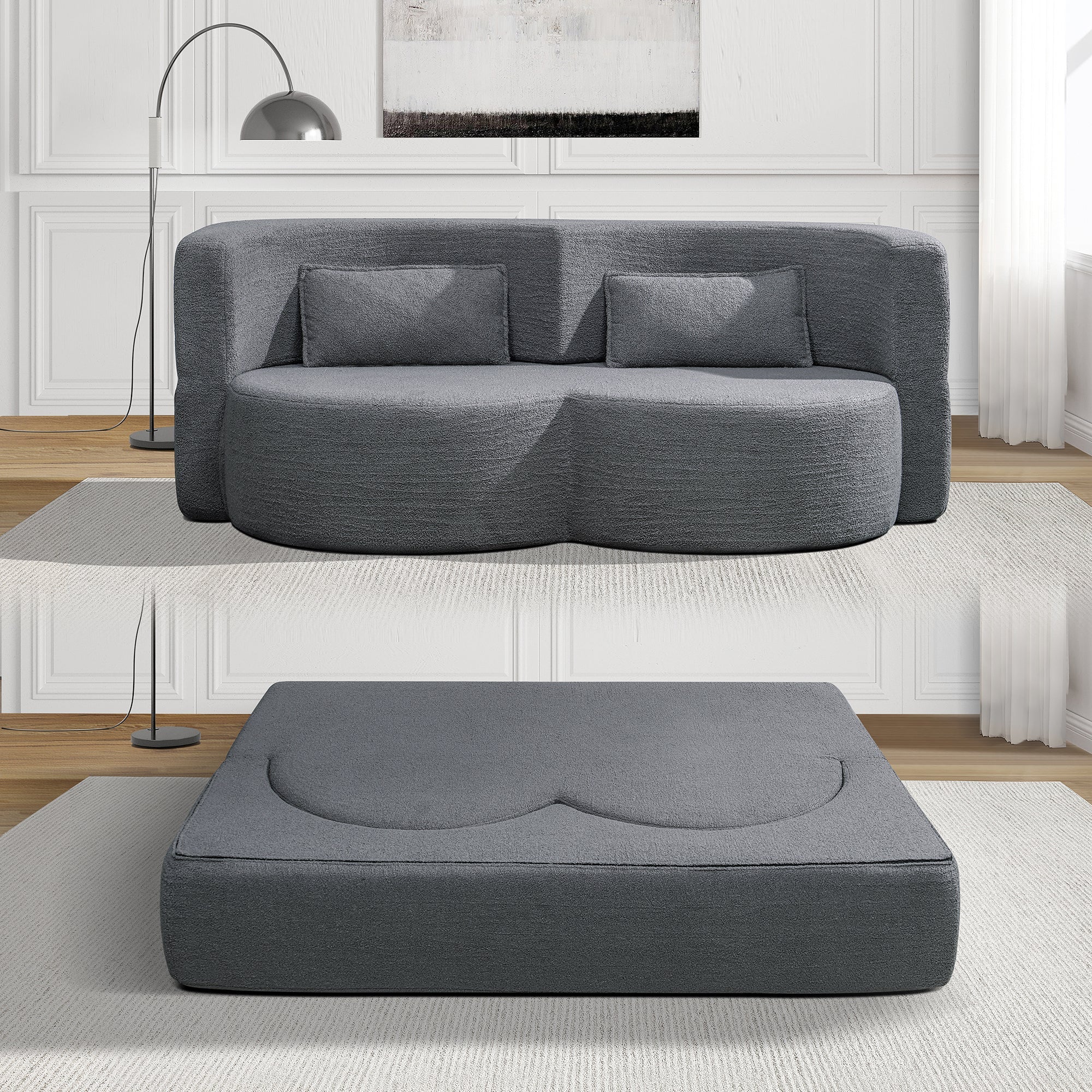 Folding Sofa Bed - Convertible Teddy Bear Fabric Sleeper